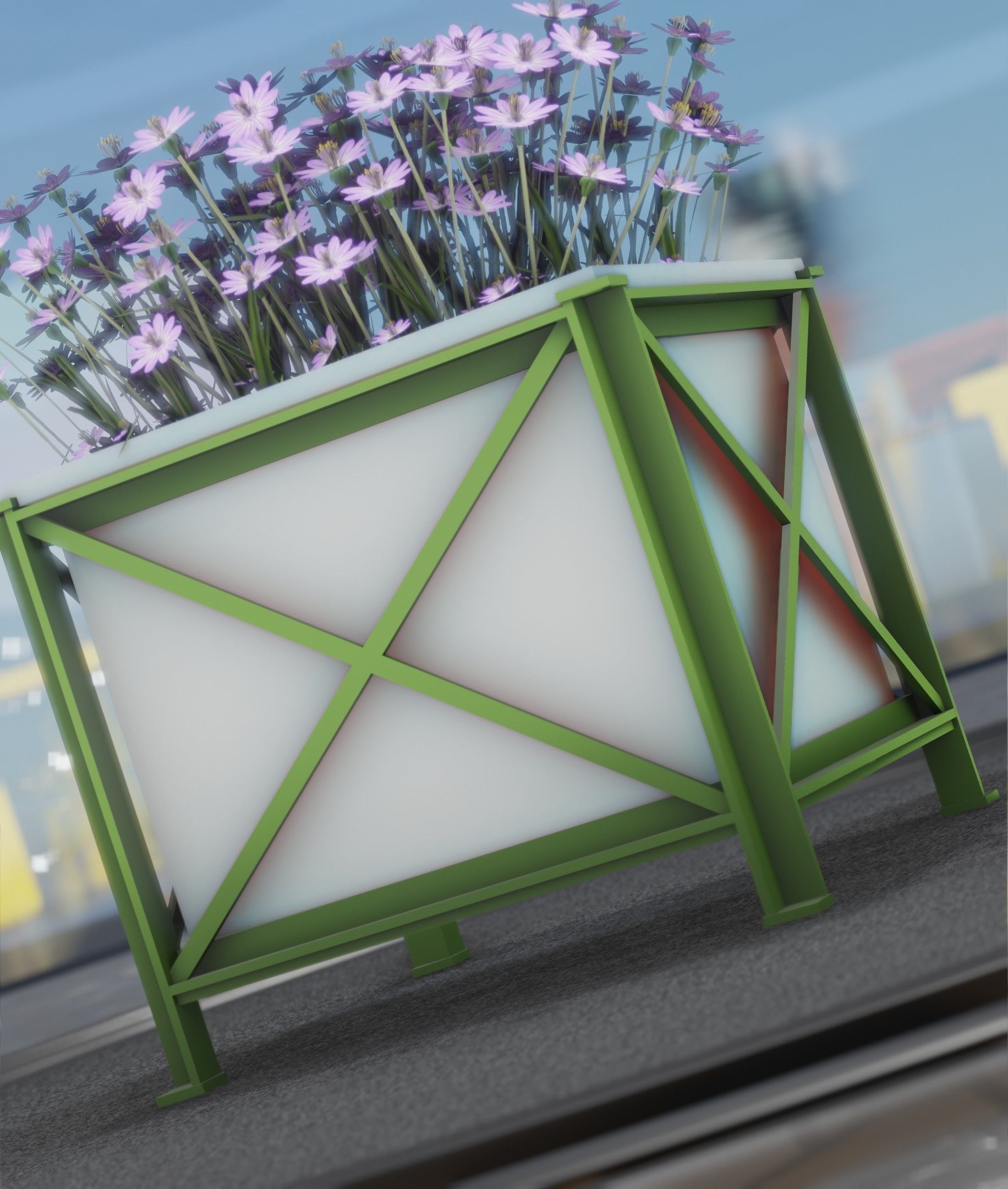 City Flower Pot with Violet Flowers - Object 4 Low-poly 3D model_34