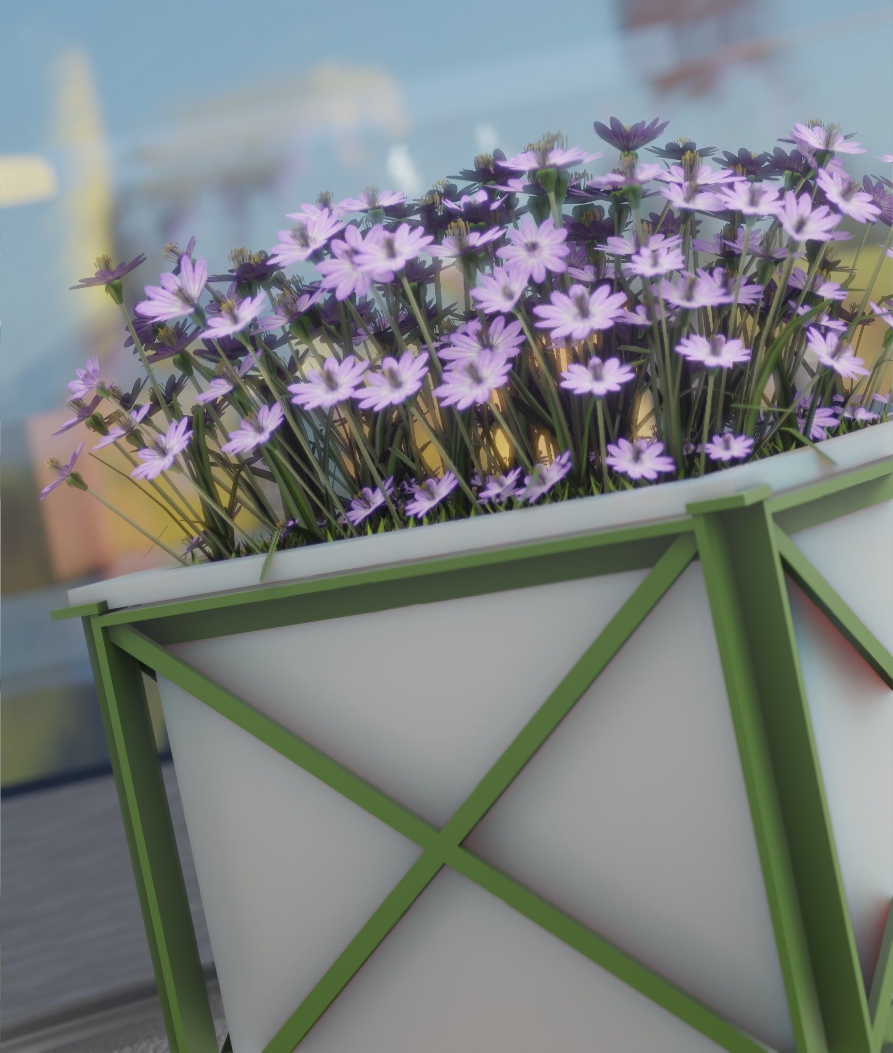 City Flower Pot with Violet Flowers - Object 4 Low-poly 3D model_31