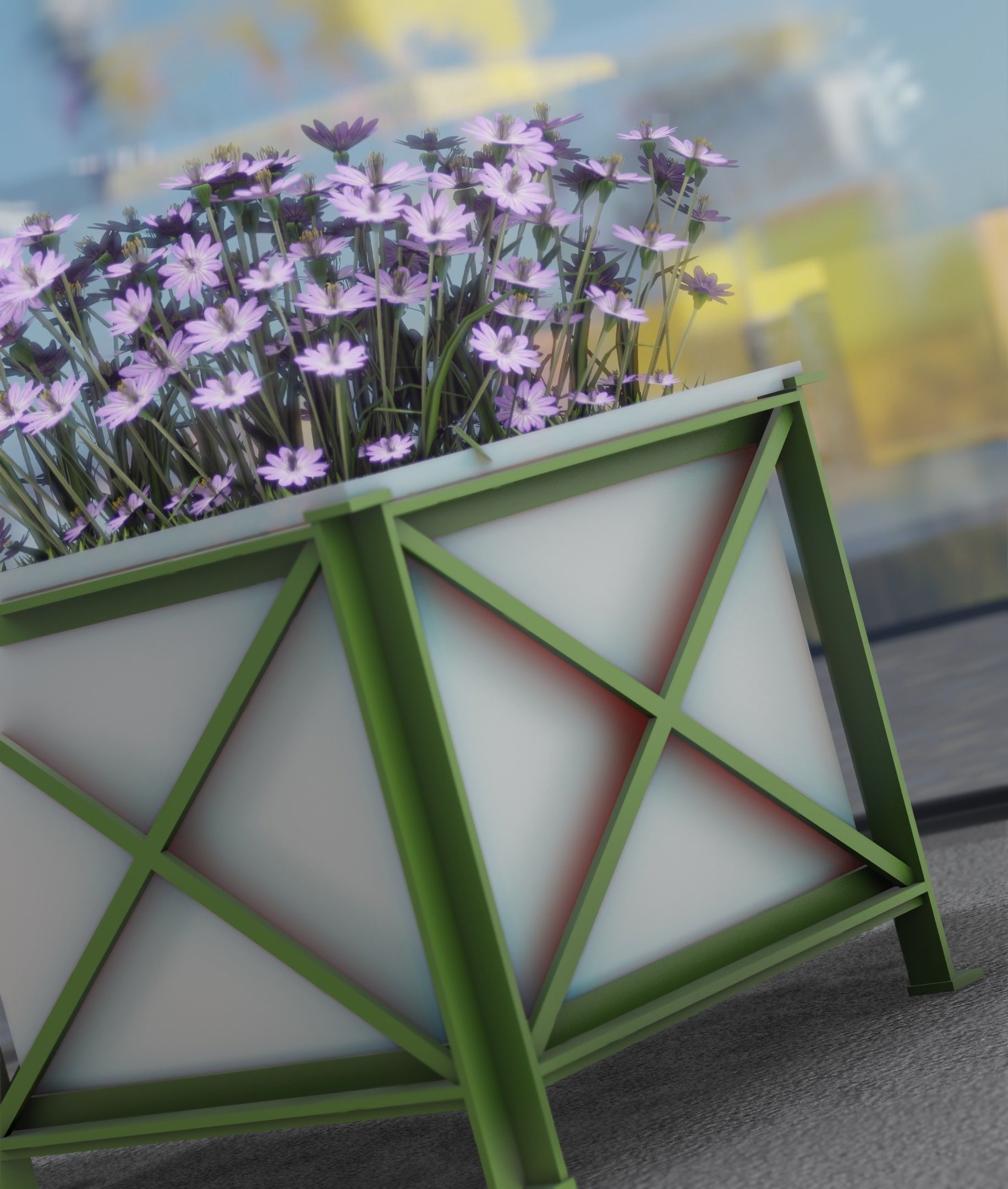 City Flower Pot with Violet Flowers - Object 4 Low-poly 3D model_46