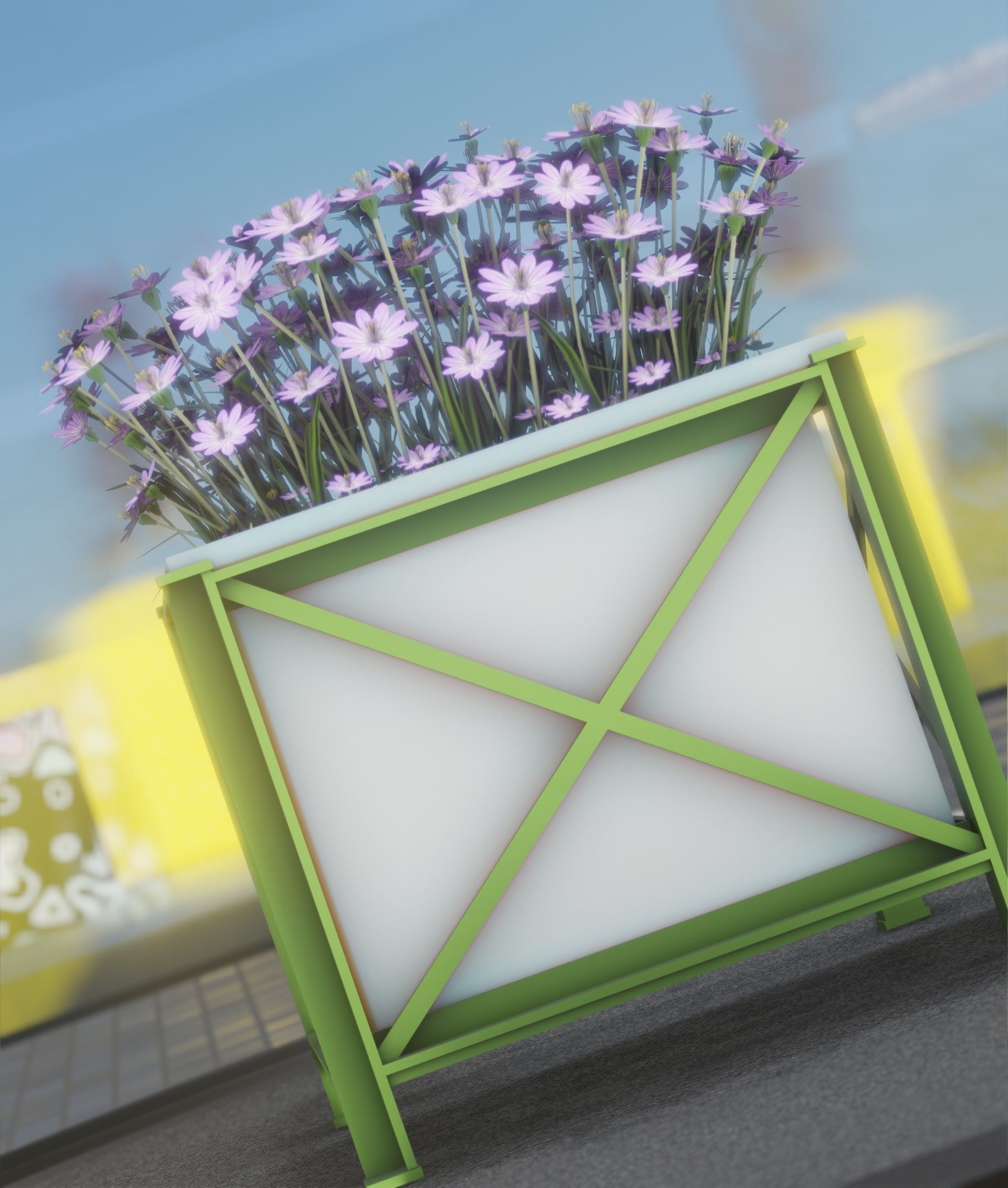 City Flower Pot with Violet Flowers - Object 4 Low-poly 3D model_37