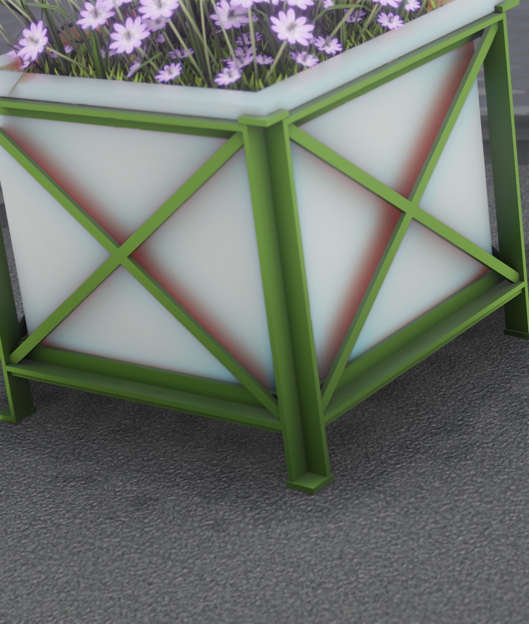 City Flower Pot with Violet Flowers - Object 4 Low-poly 3D model_16