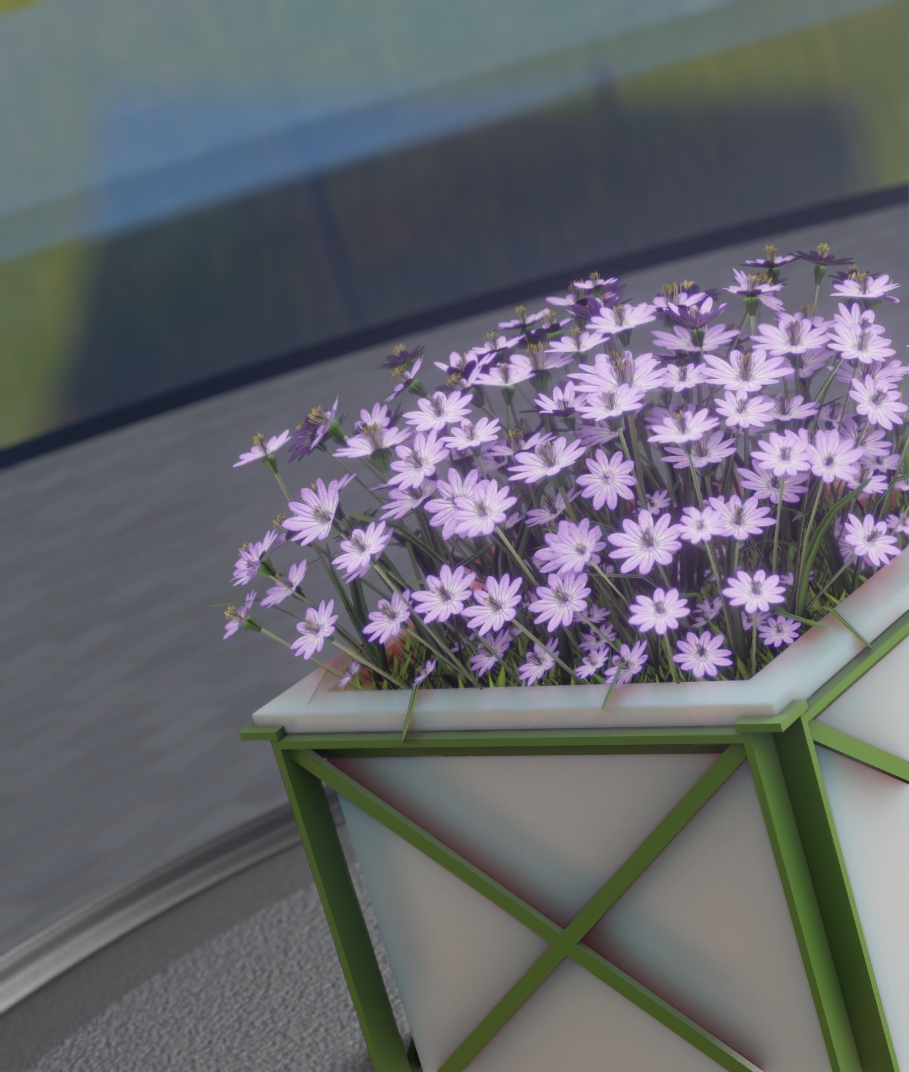 City Flower Pot with Violet Flowers - Object 4 Low-poly 3D model_11