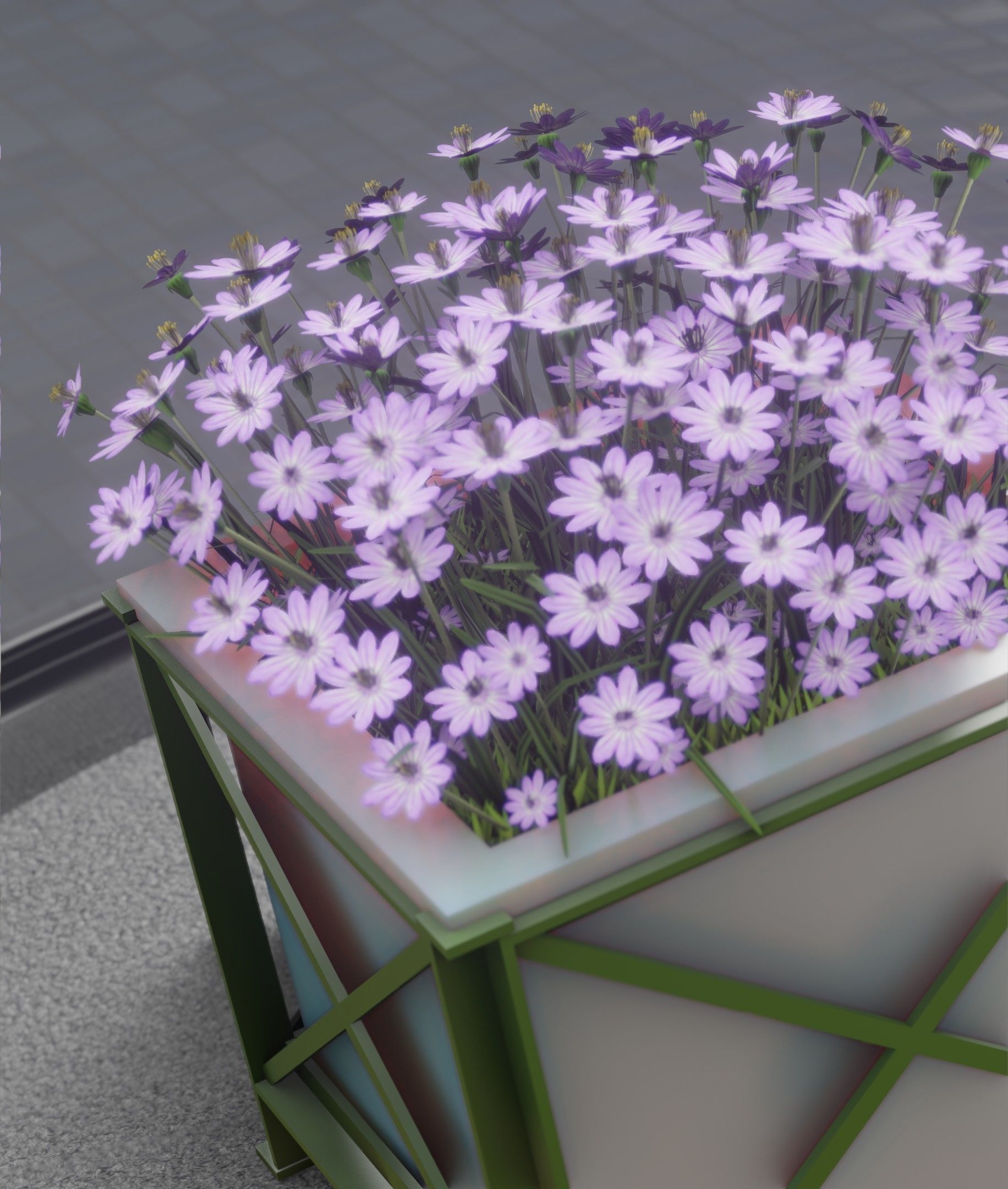 City Flower Pot with Violet Flowers - Object 4 Low-poly 3D model_28