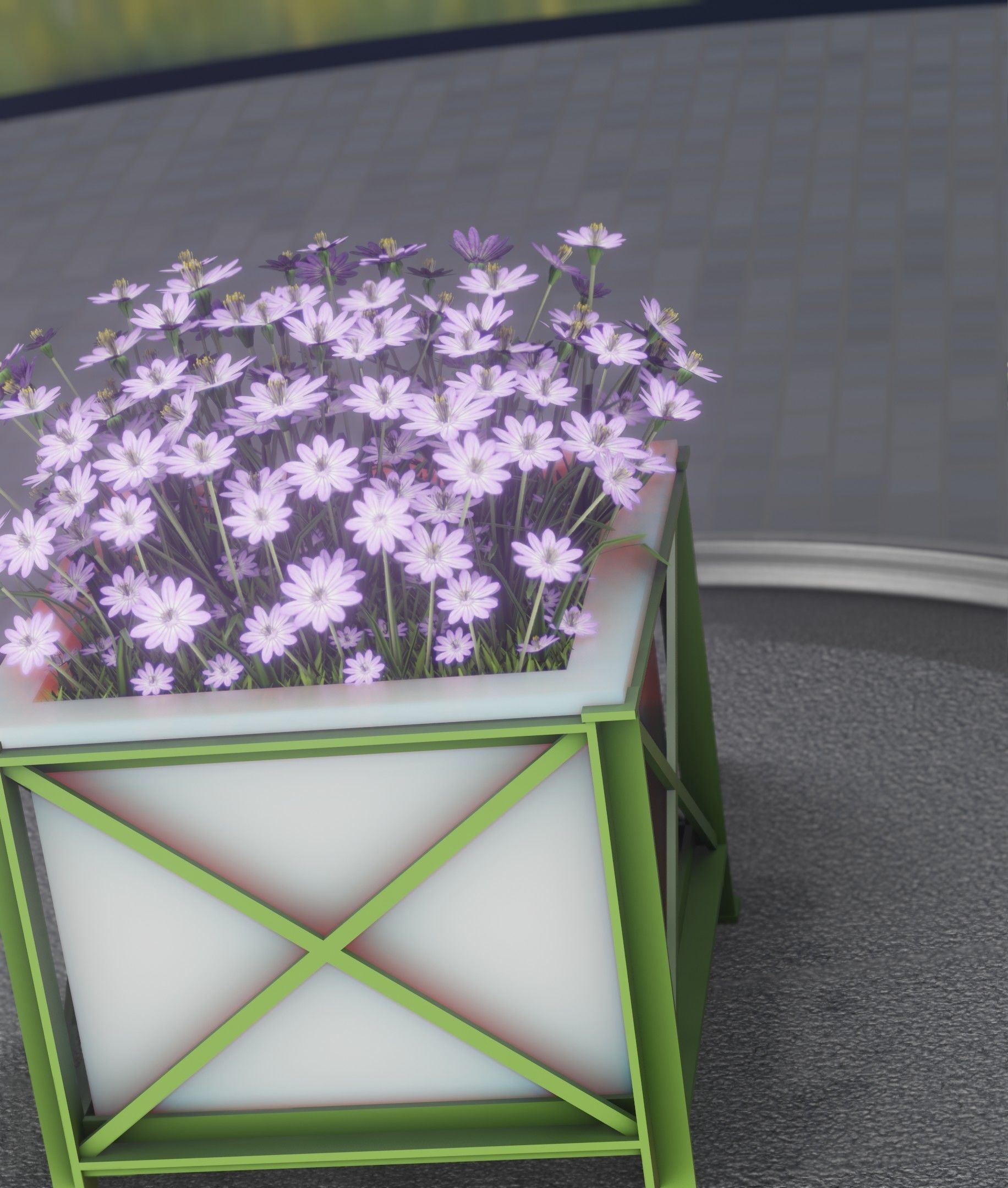 City Flower Pot with Violet Flowers - Object 4 Low-poly 3D model_4