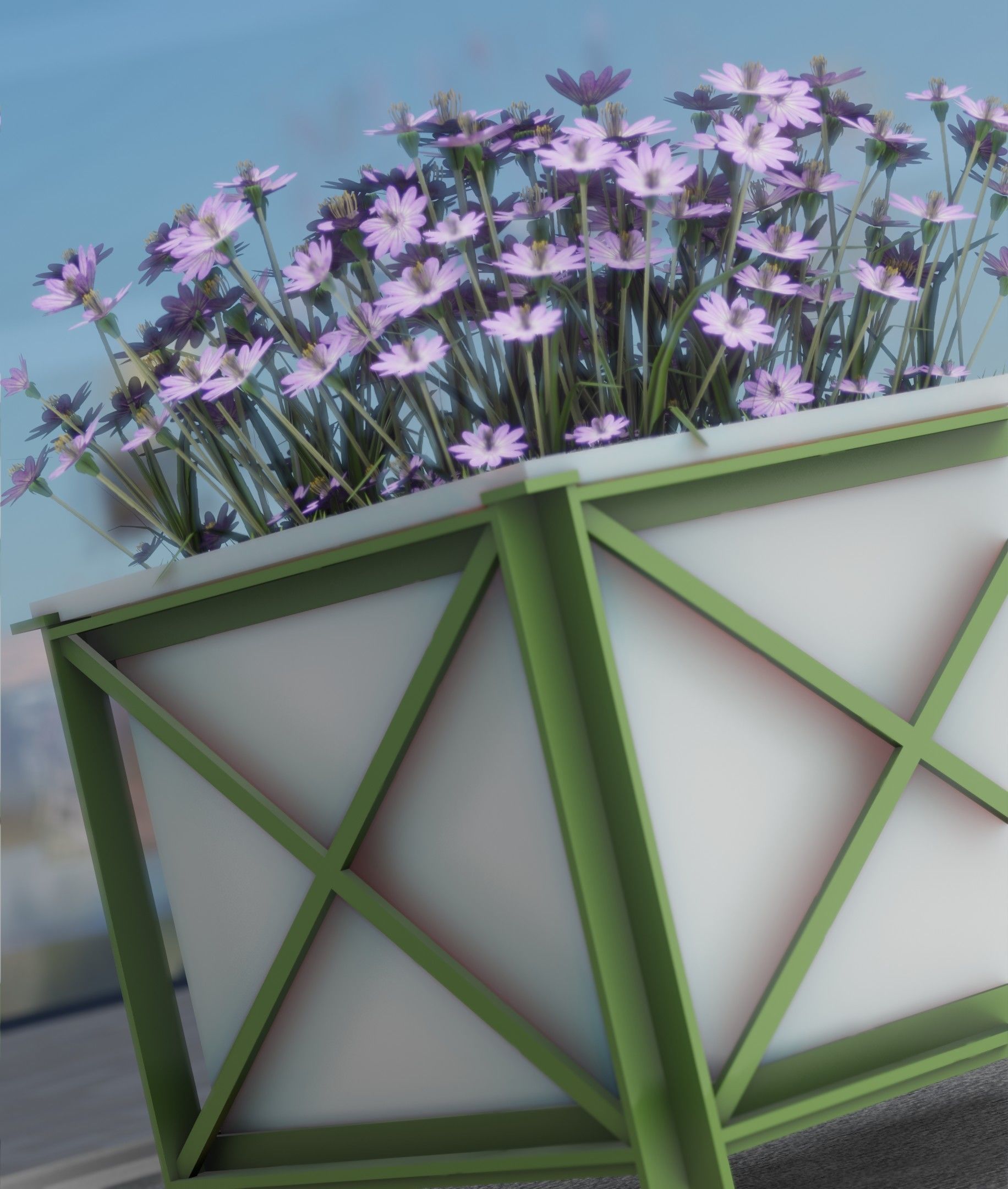 City Flower Pot with Violet Flowers - Object 4 Low-poly 3D model_32