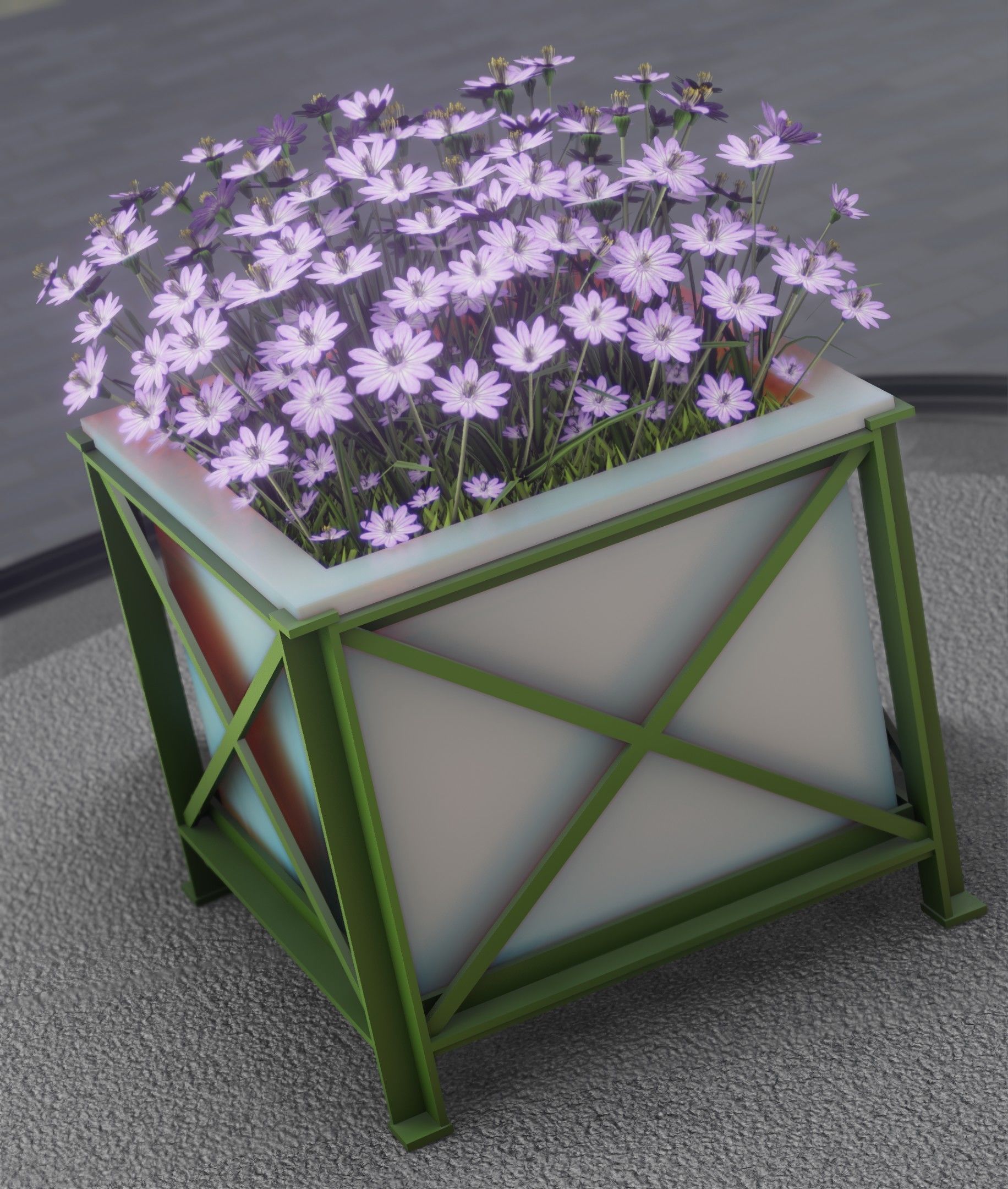 City Flower Pot with Violet Flowers - Object 4 Low-poly 3D model_6