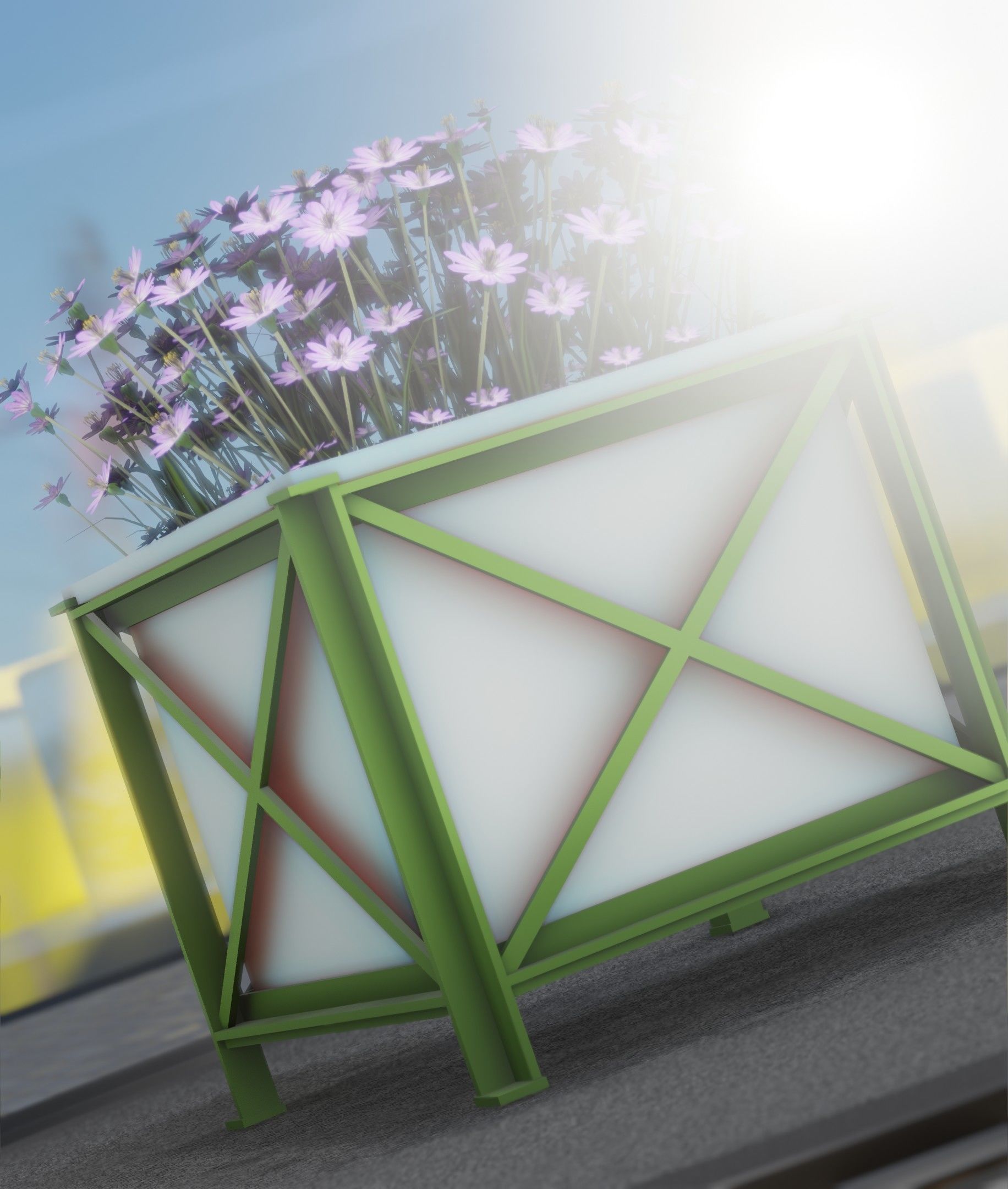 City Flower Pot with Violet Flowers - Object 4 Low-poly 3D model_36