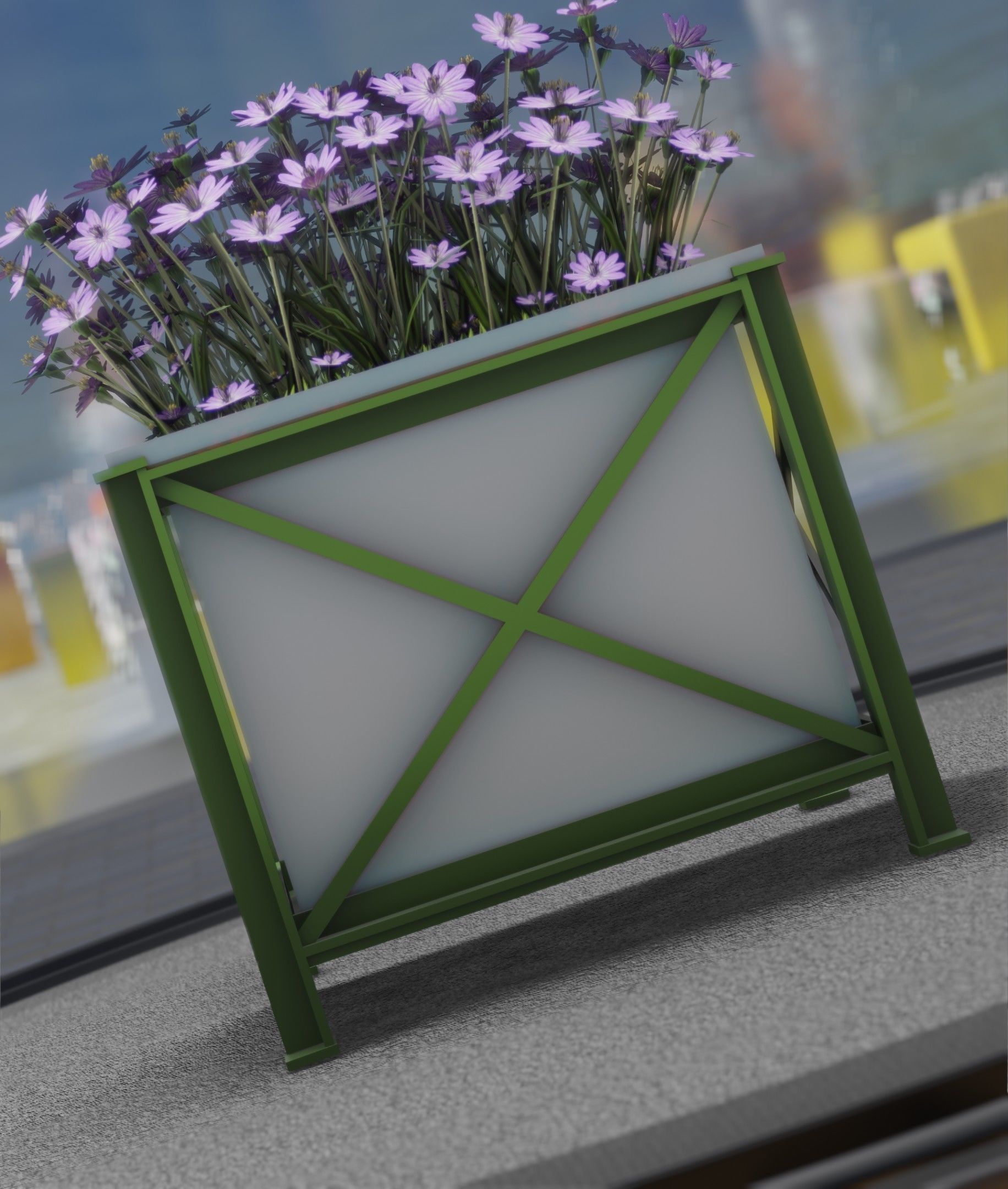 City Flower Pot with Violet Flowers - Object 4 Low-poly 3D model_41