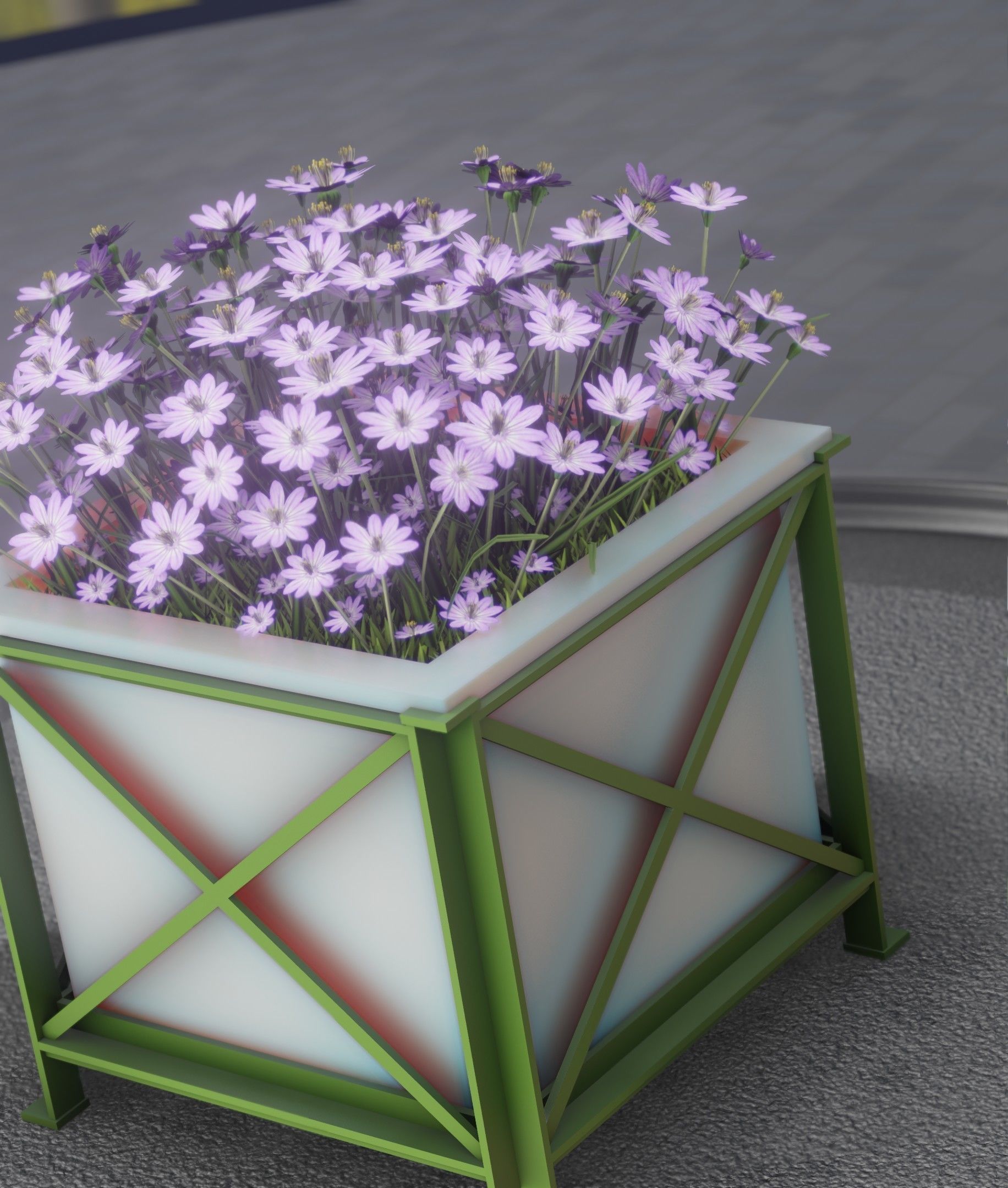 City Flower Pot with Violet Flowers - Object 4 Low-poly 3D model_5
