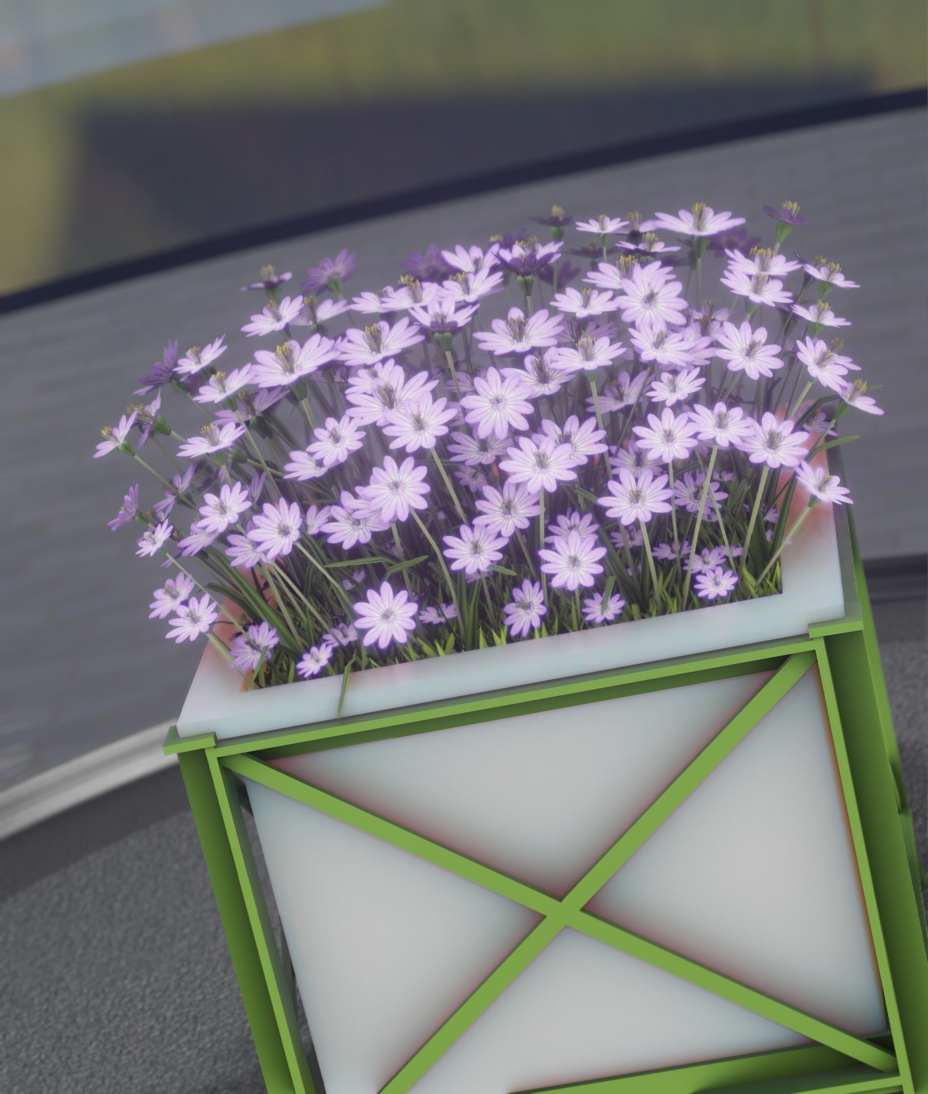 City Flower Pot with Violet Flowers - Object 4 Low-poly 3D model_14