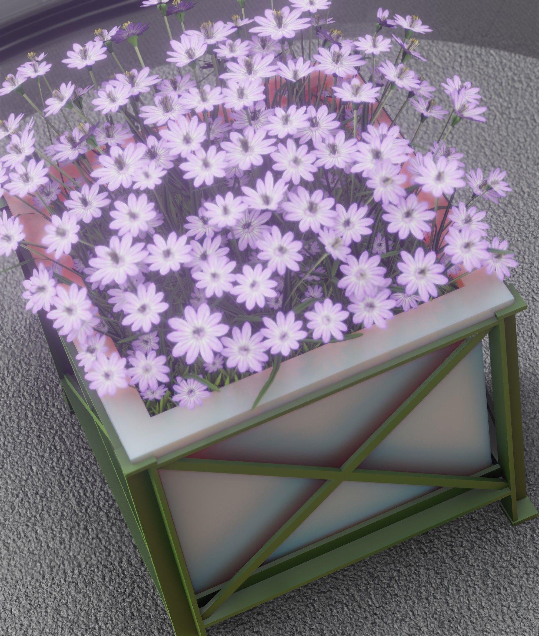 City Flower Pot with Violet Flowers - Object 4 Low-poly 3D model_23
