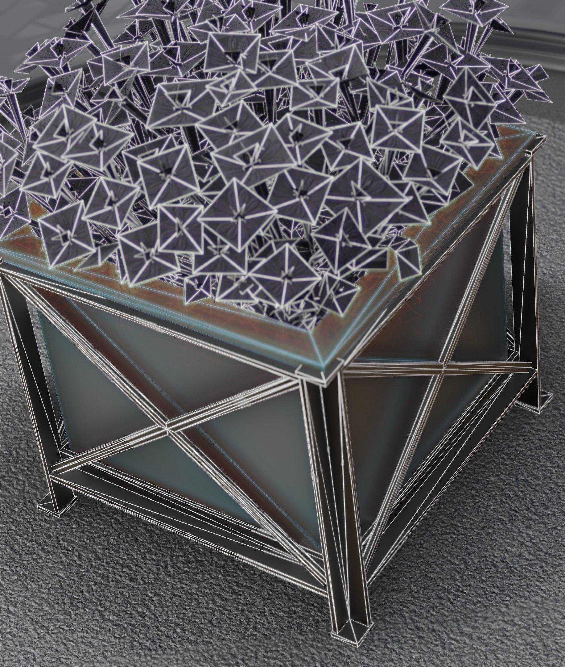 City Flower Pot with Violet Flowers - Object 4 Low-poly 3D model_21