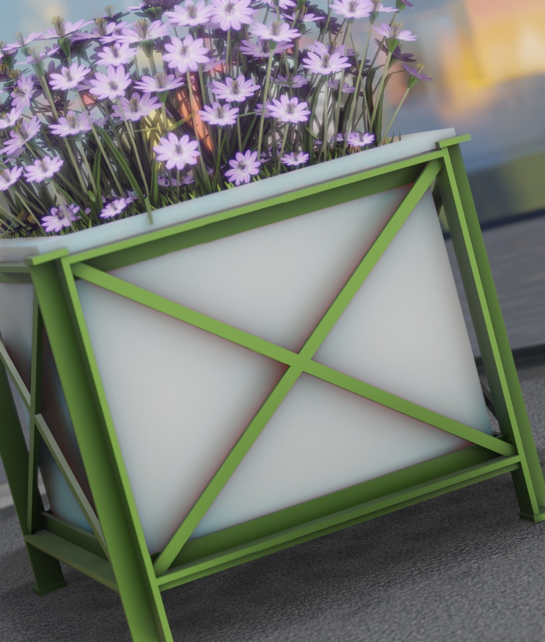 City Flower Pot with Violet Flowers - Object 4 Low-poly 3D model_47