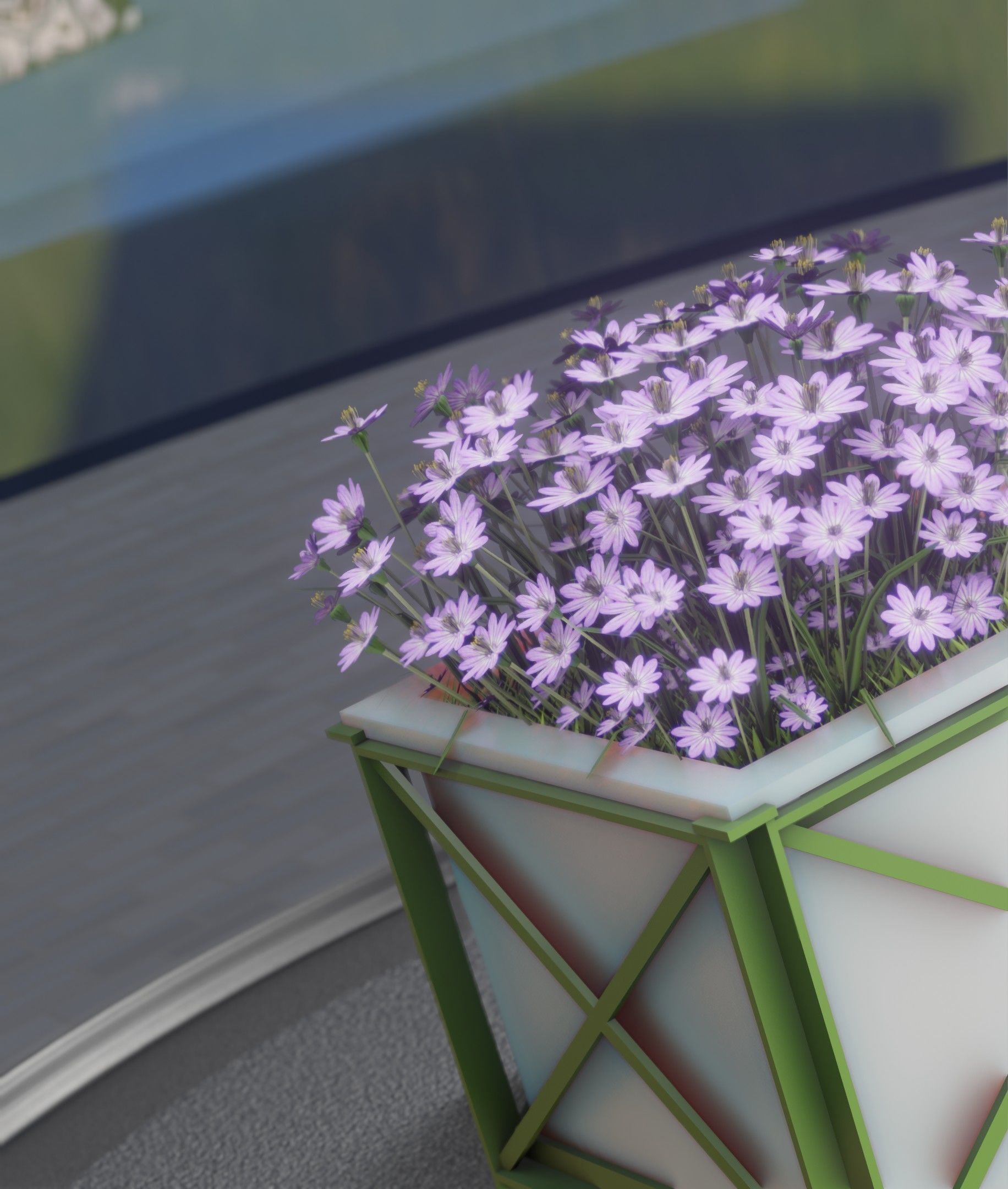 City Flower Pot with Violet Flowers - Object 4 Low-poly 3D model_12