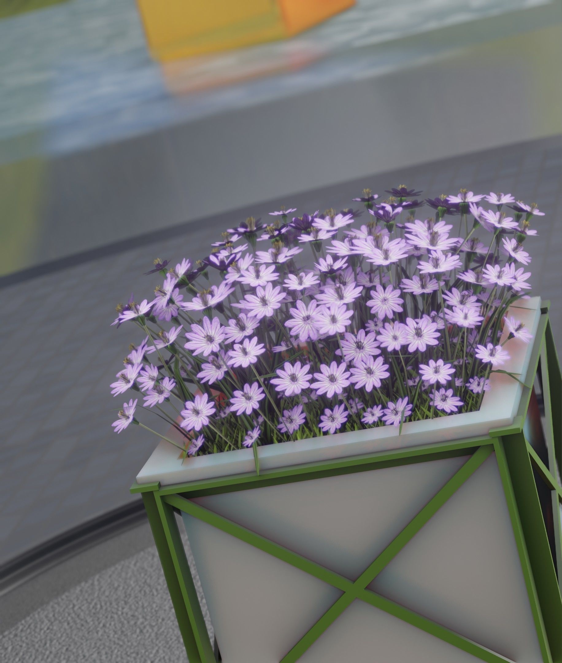 City Flower Pot with Violet Flowers - Object 4 Low-poly 3D model_10