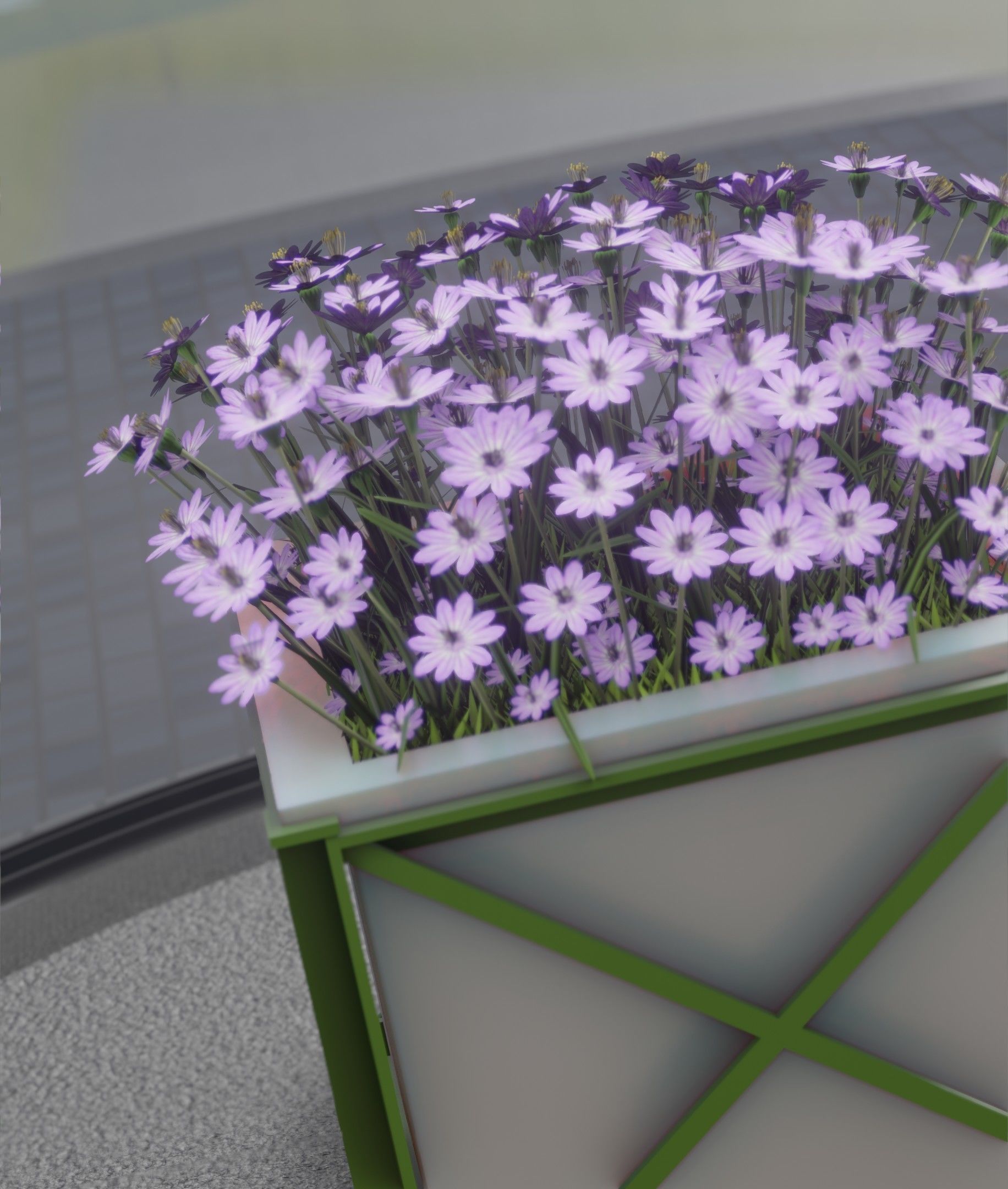 City Flower Pot with Violet Flowers - Object 4 Low-poly 3D model_29