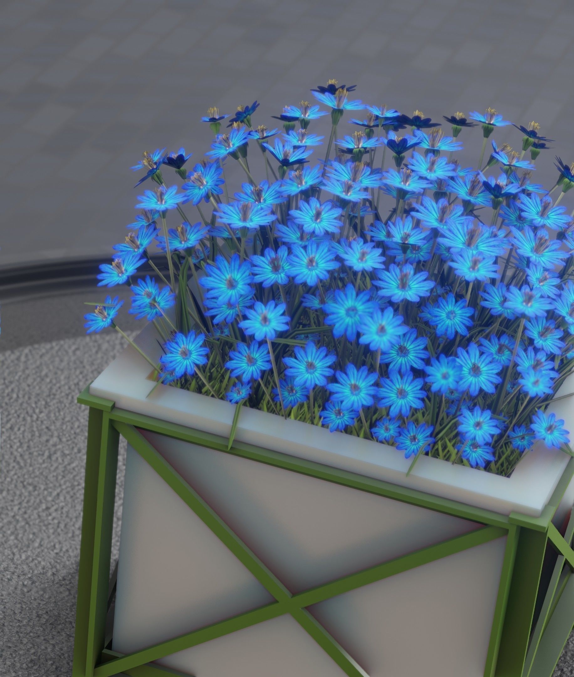 City Flower Pot with Blue Flowers - Object 5 Low-poly 3D model_13