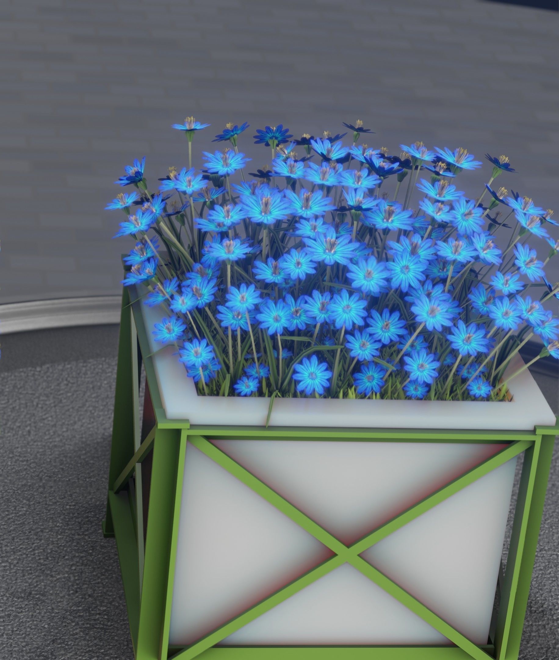 City Flower Pot with Blue Flowers - Object 5 Low-poly 3D model_16
