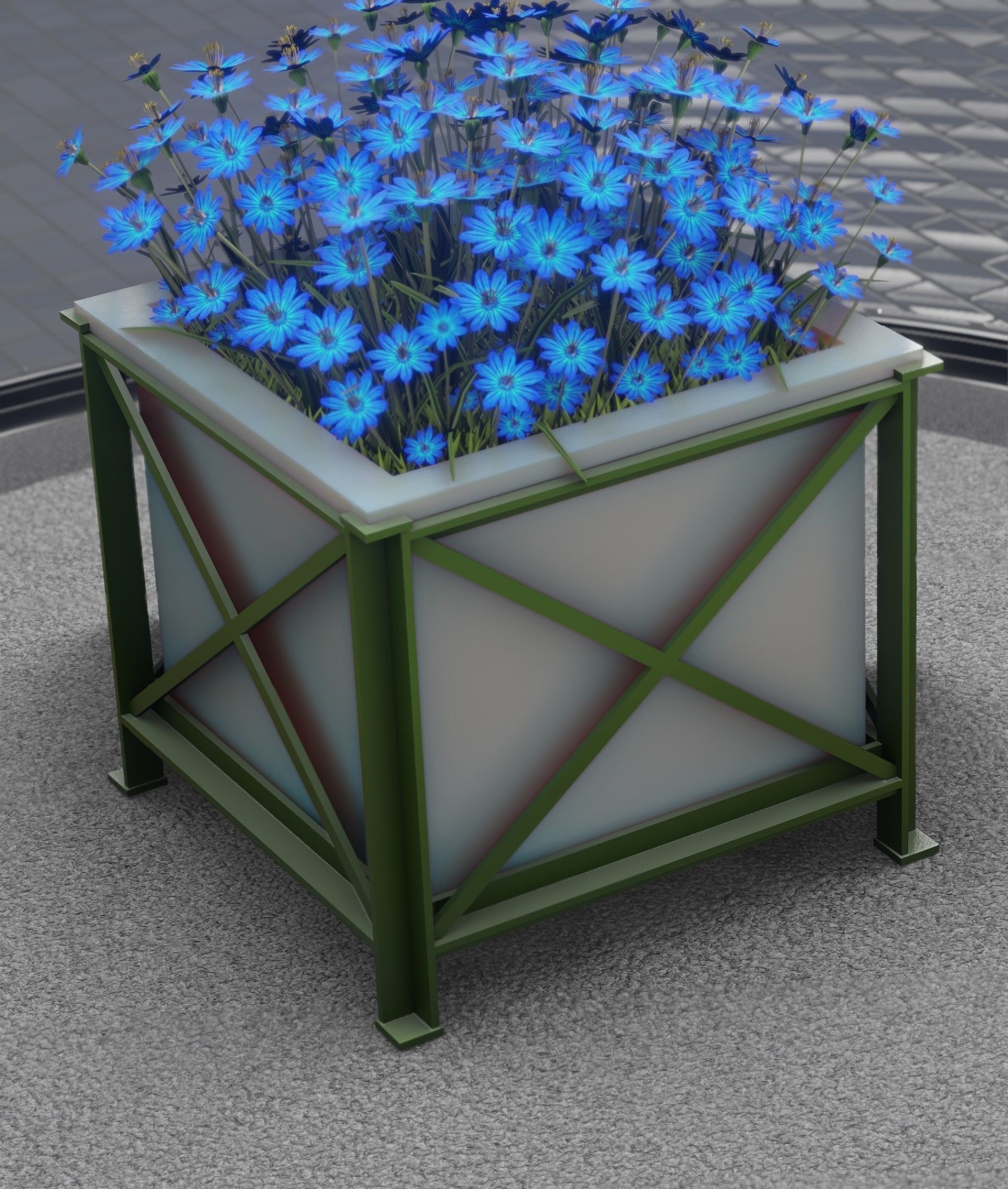 City Flower Pot with Blue Flowers - Object 5 Low-poly 3D model_25