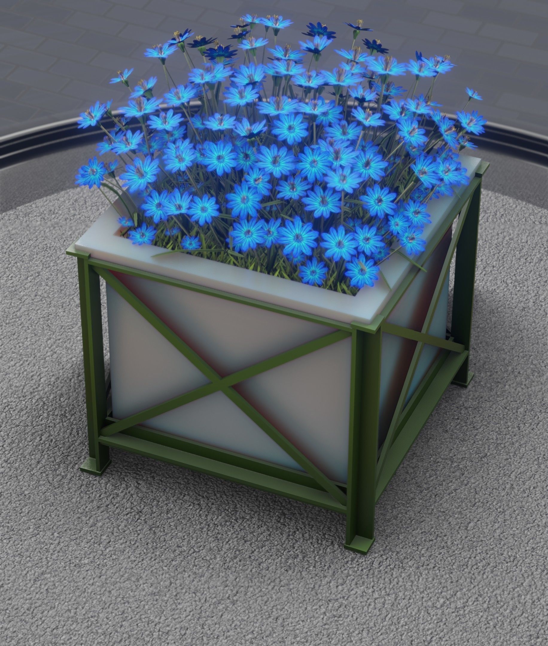 City Flower Pot with Blue Flowers - Object 5 Low-poly 3D model_5