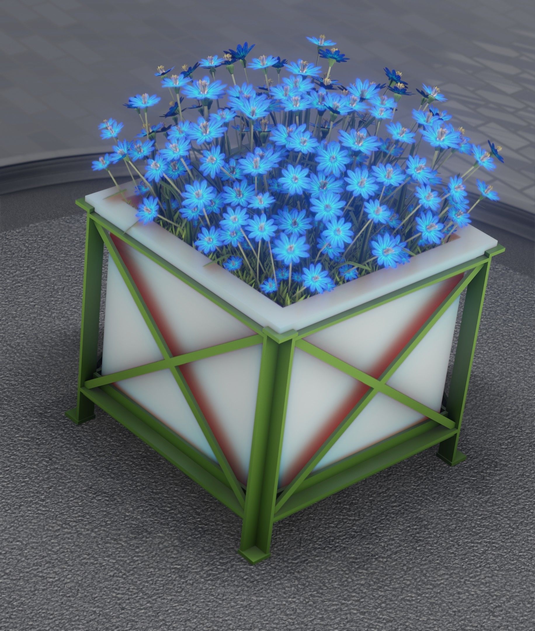 City Flower Pot with Blue Flowers - Object 5 Low-poly 3D model_18