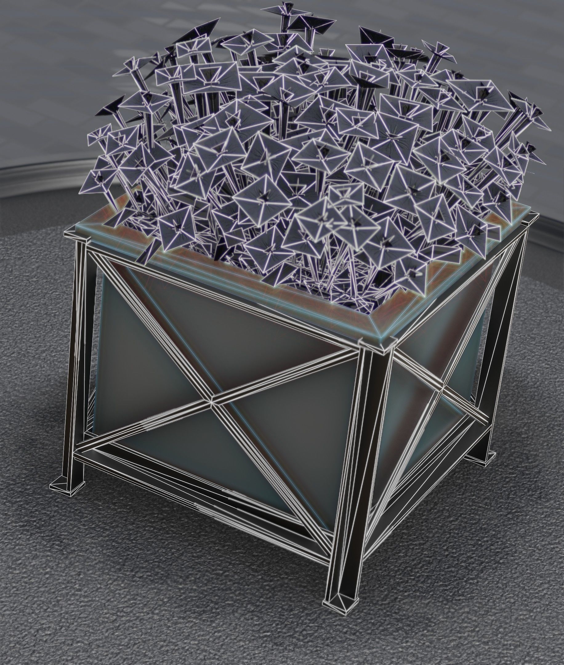 City Flower Pot with Blue Flowers - Object 5 Low-poly 3D model_2