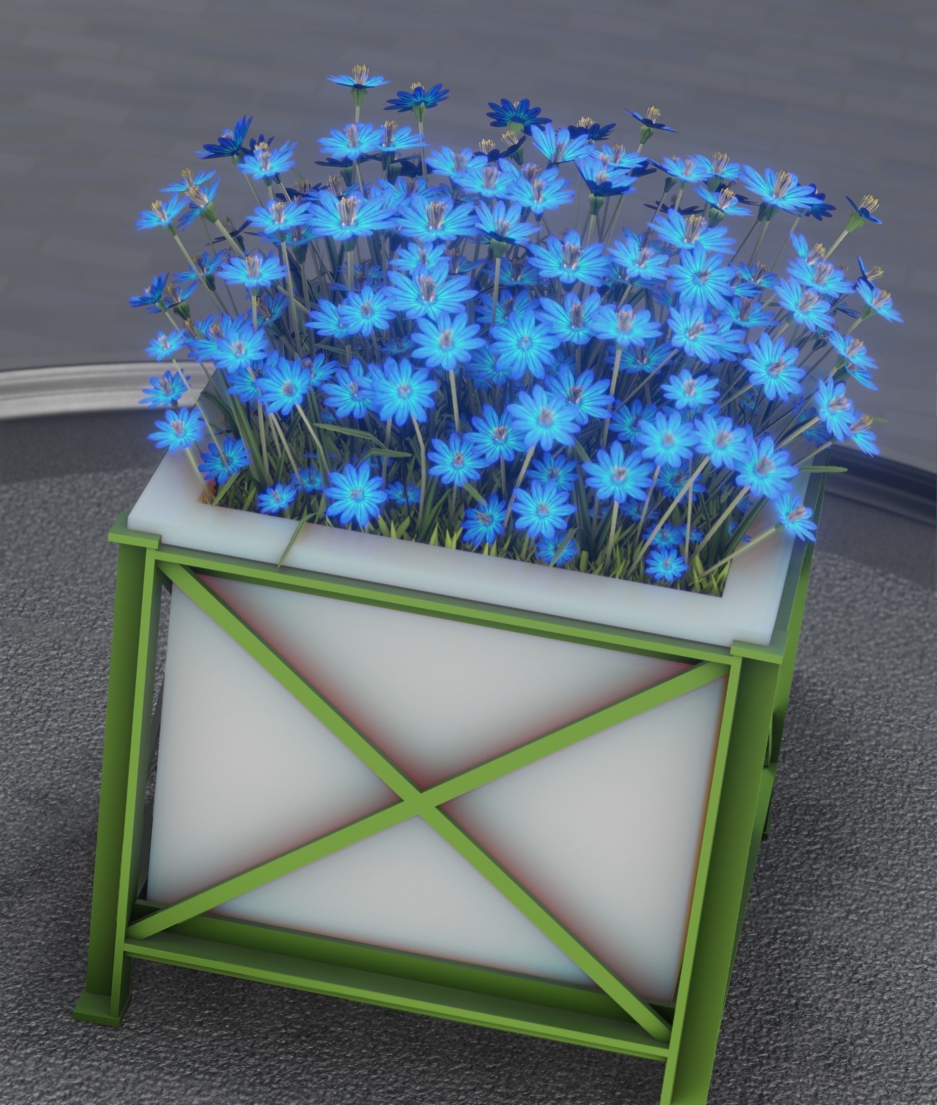 City Flower Pot with Blue Flowers - Object 5 Low-poly 3D model_17