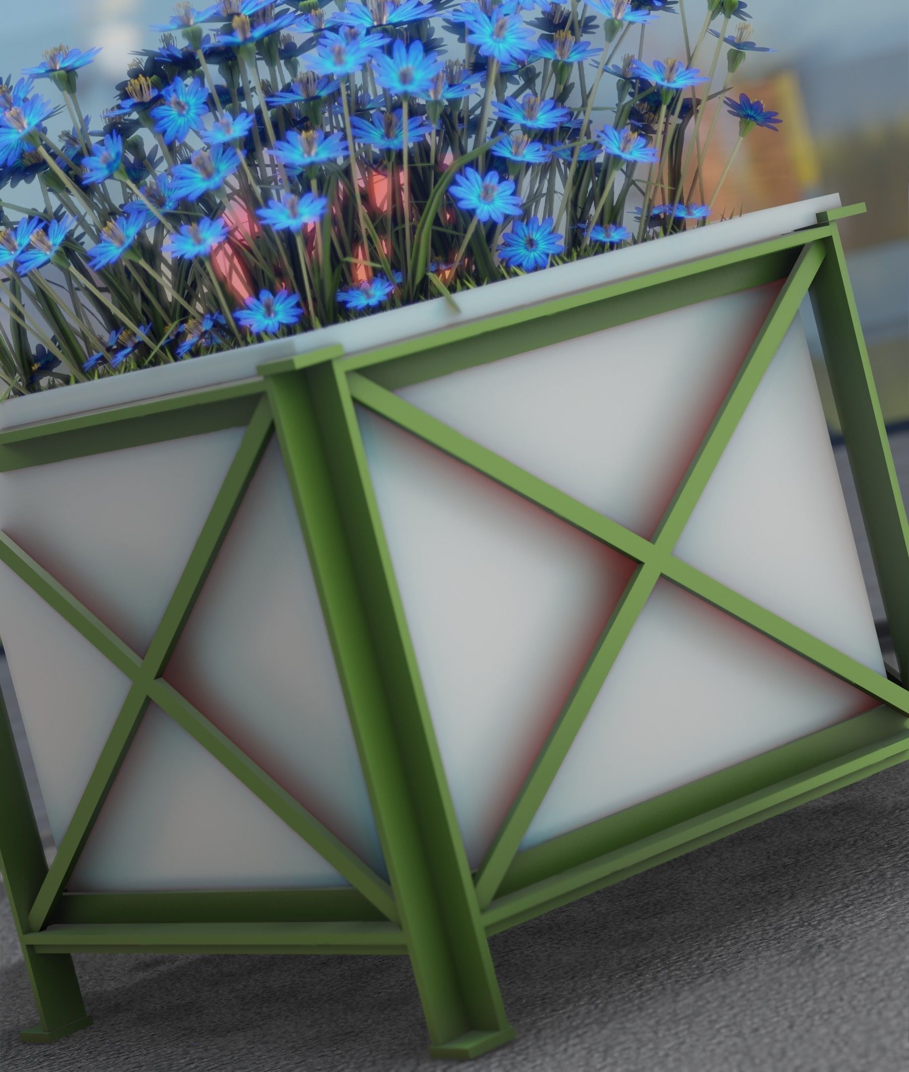 City Flower Pot with Blue Flowers - Object 5 Low-poly 3D model_29