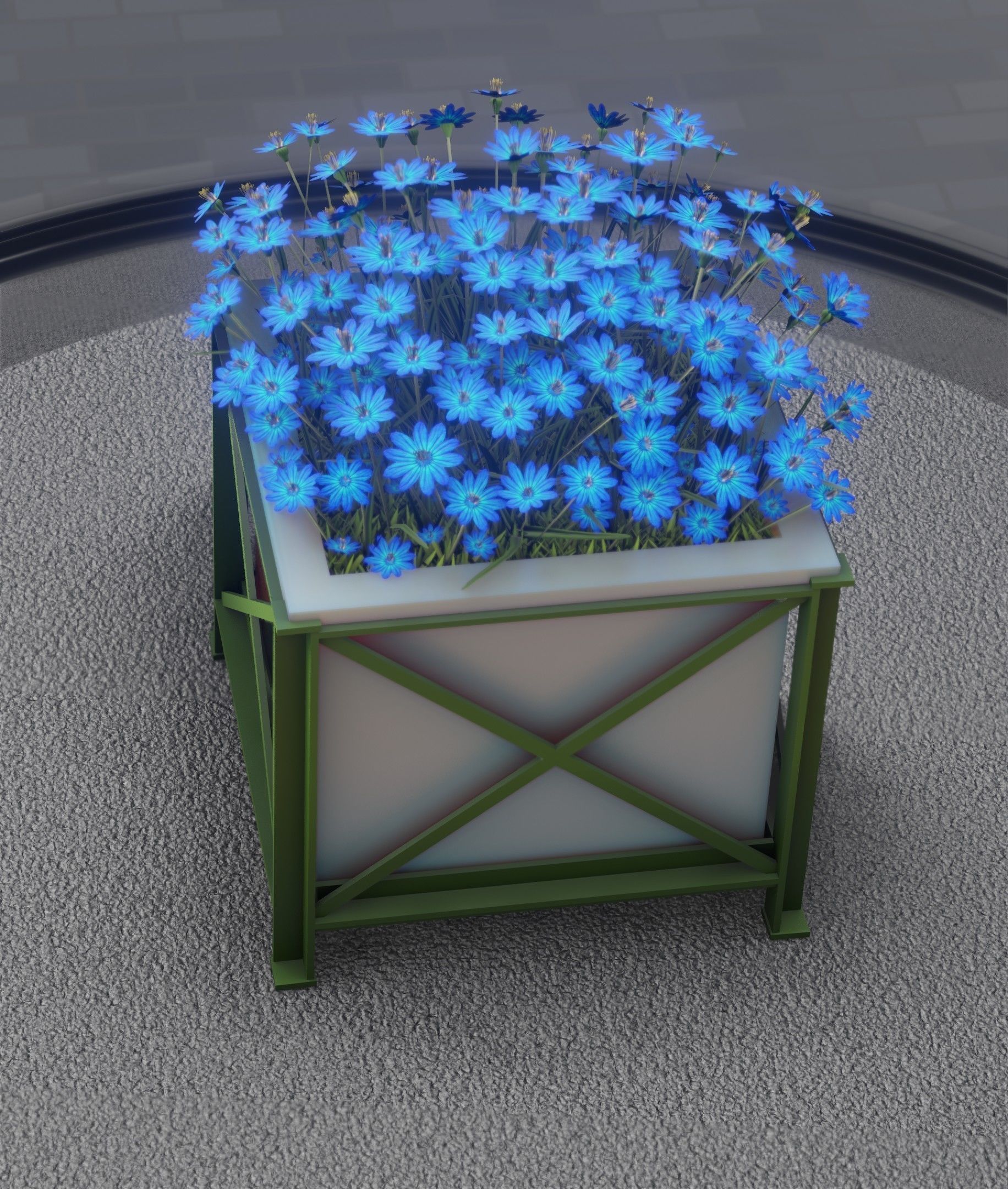 City Flower Pot with Blue Flowers - Object 5 Low-poly 3D model_22