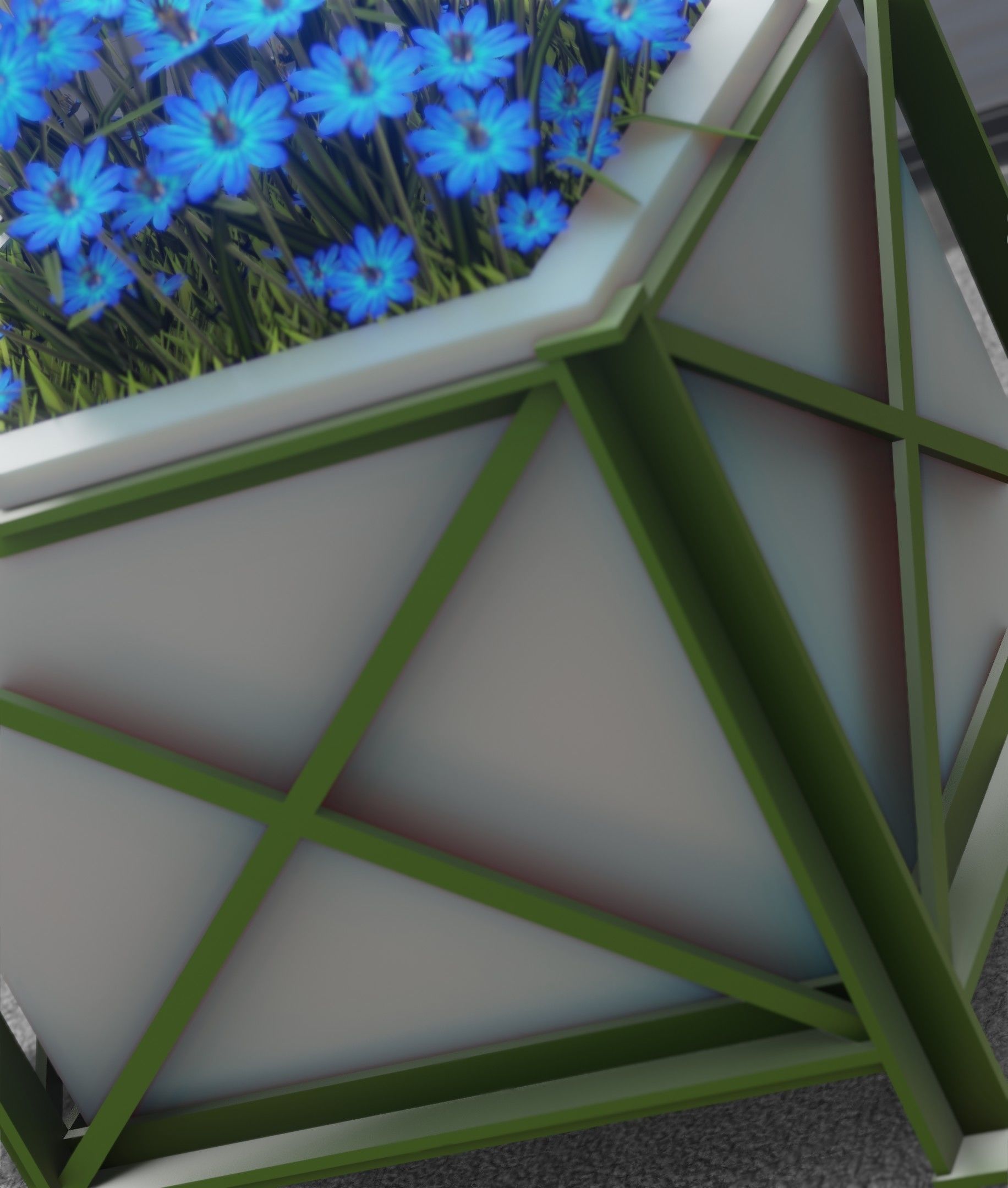 City Flower Pot with Blue Flowers - Object 5 Low-poly 3D model_40