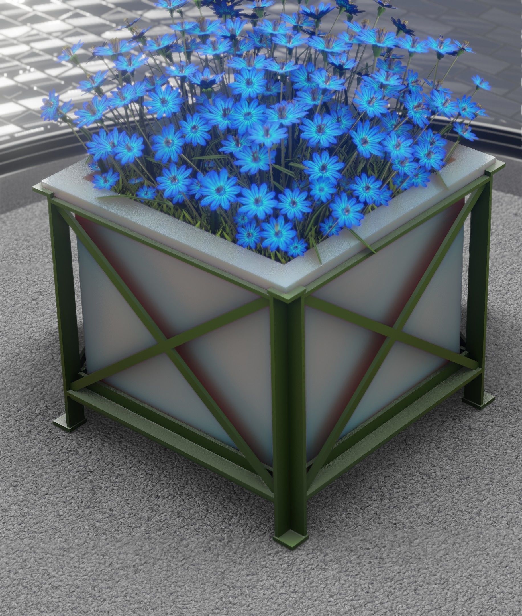 City Flower Pot with Blue Flowers - Object 5 Low-poly 3D model_24