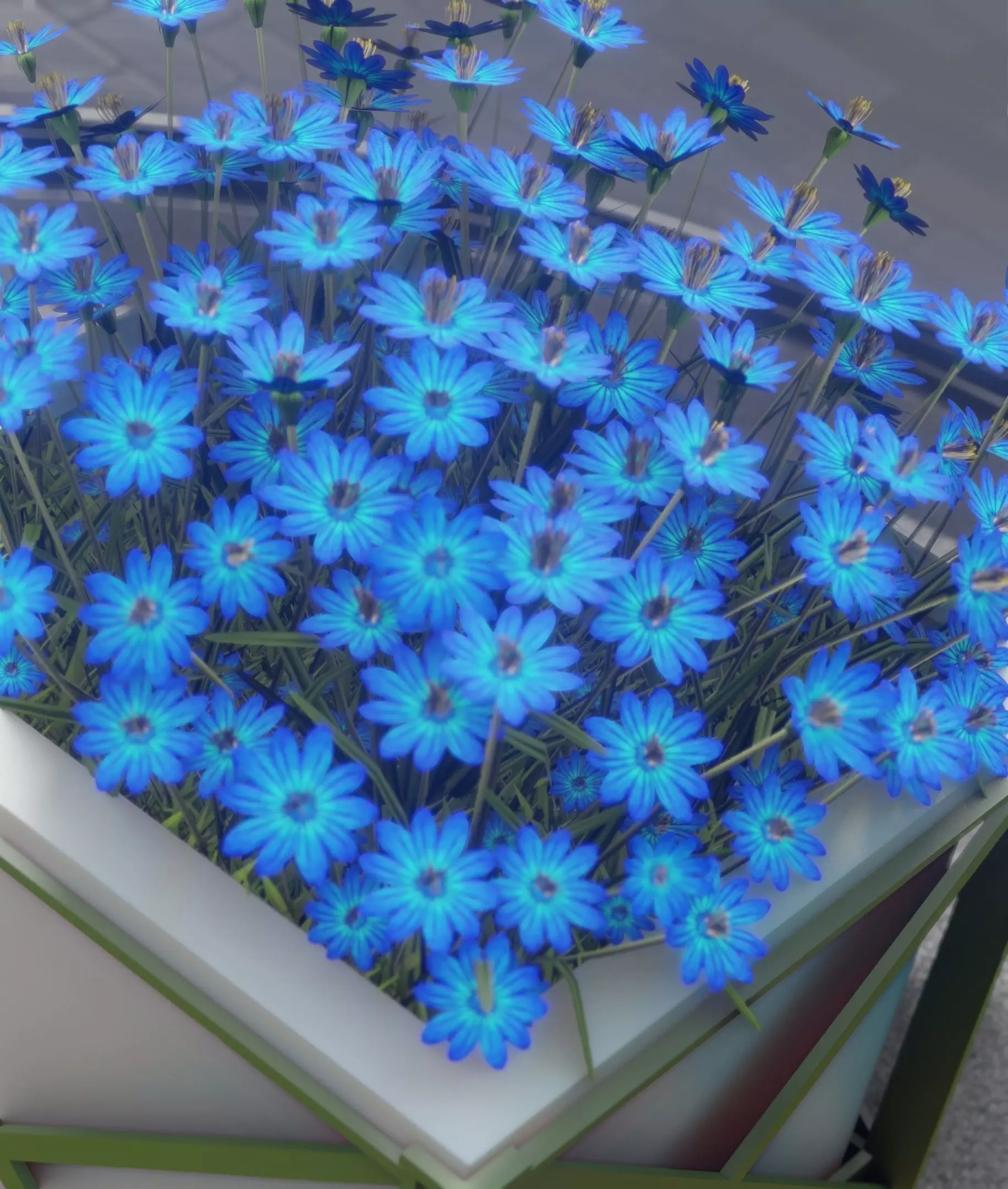 City Flower Pot with Blue Flowers - Object 5 Low-poly 3D model_0