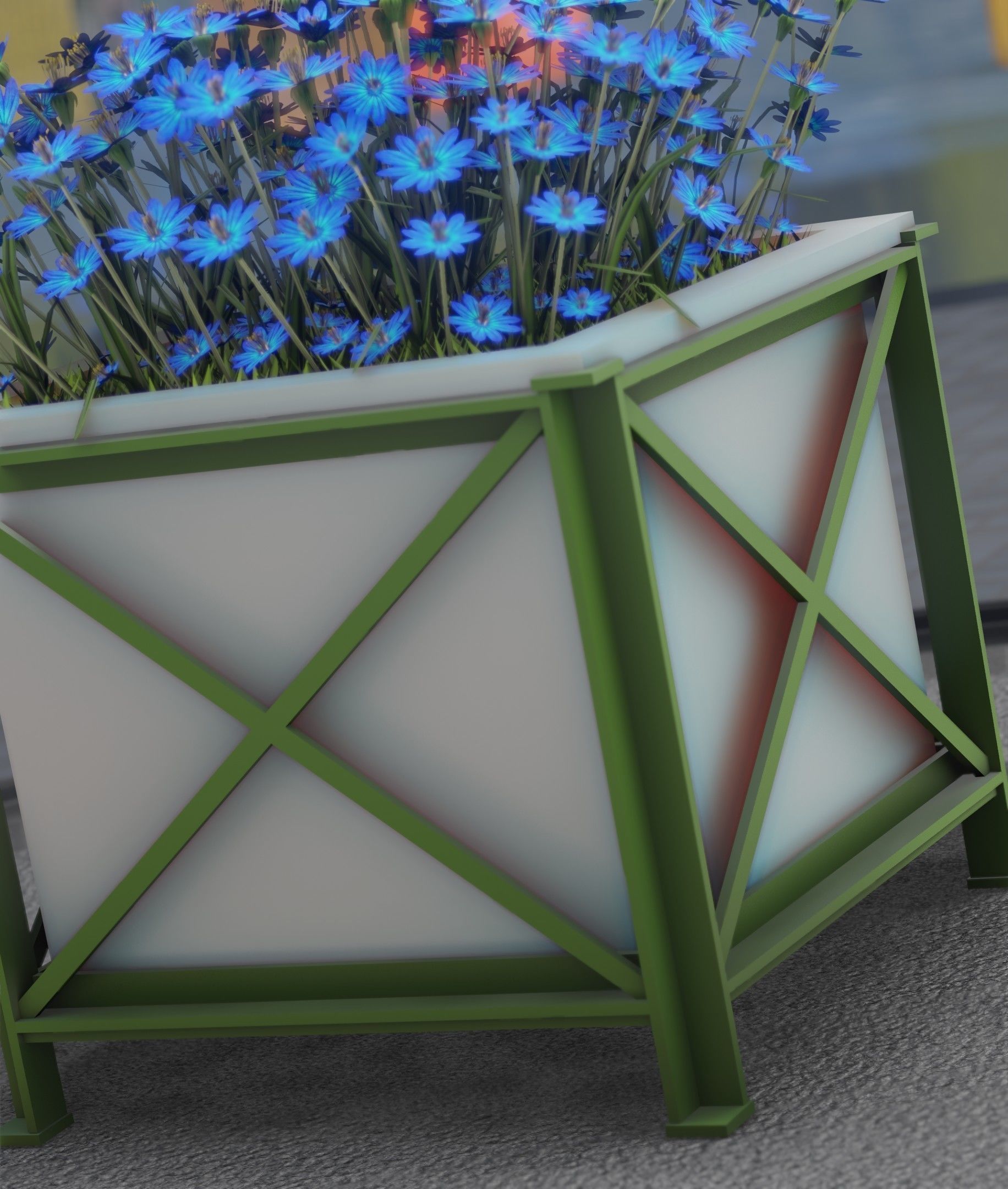 City Flower Pot with Blue Flowers - Object 5 Low-poly 3D model_28