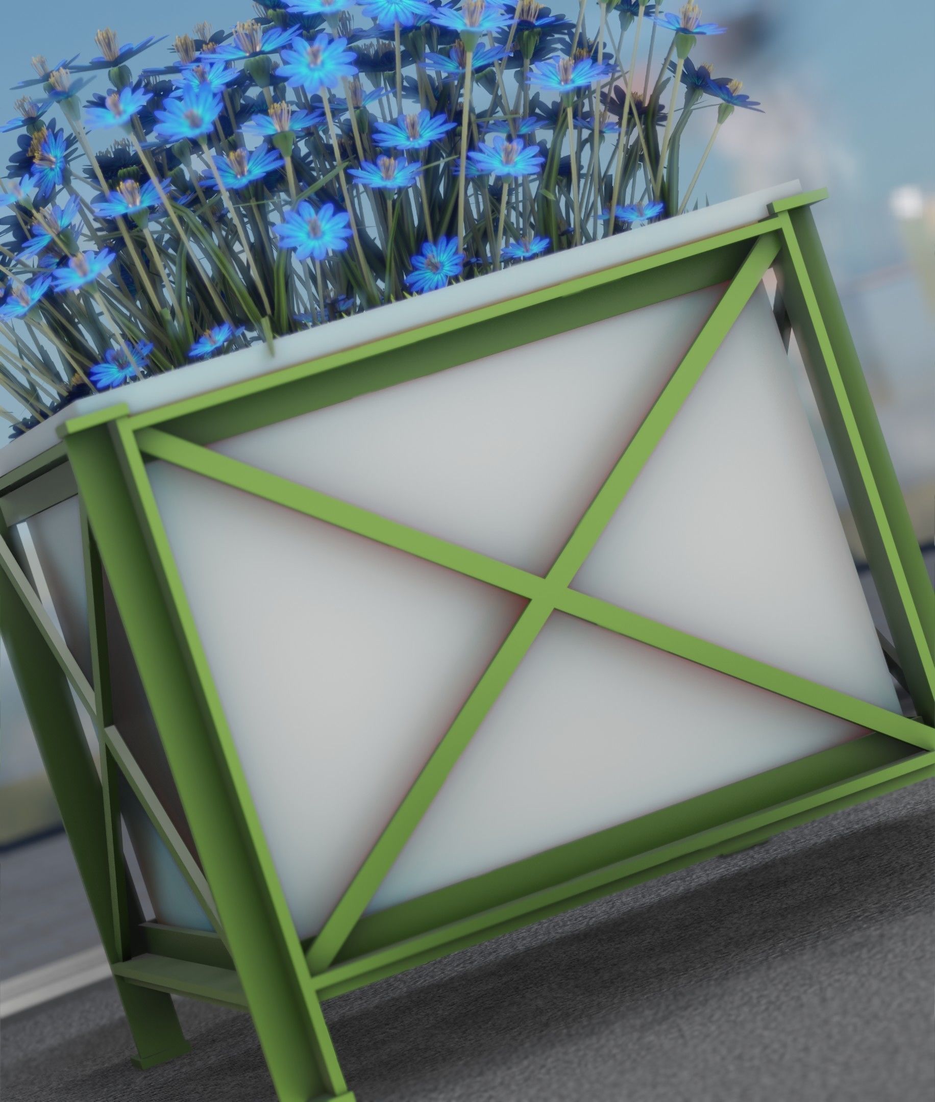 City Flower Pot with Blue Flowers - Object 5 Low-poly 3D model_30