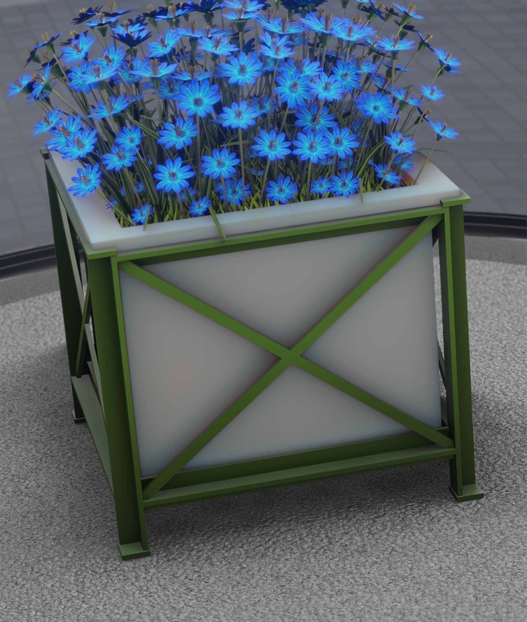 City Flower Pot with Blue Flowers - Object 5 Low-poly 3D model_26
