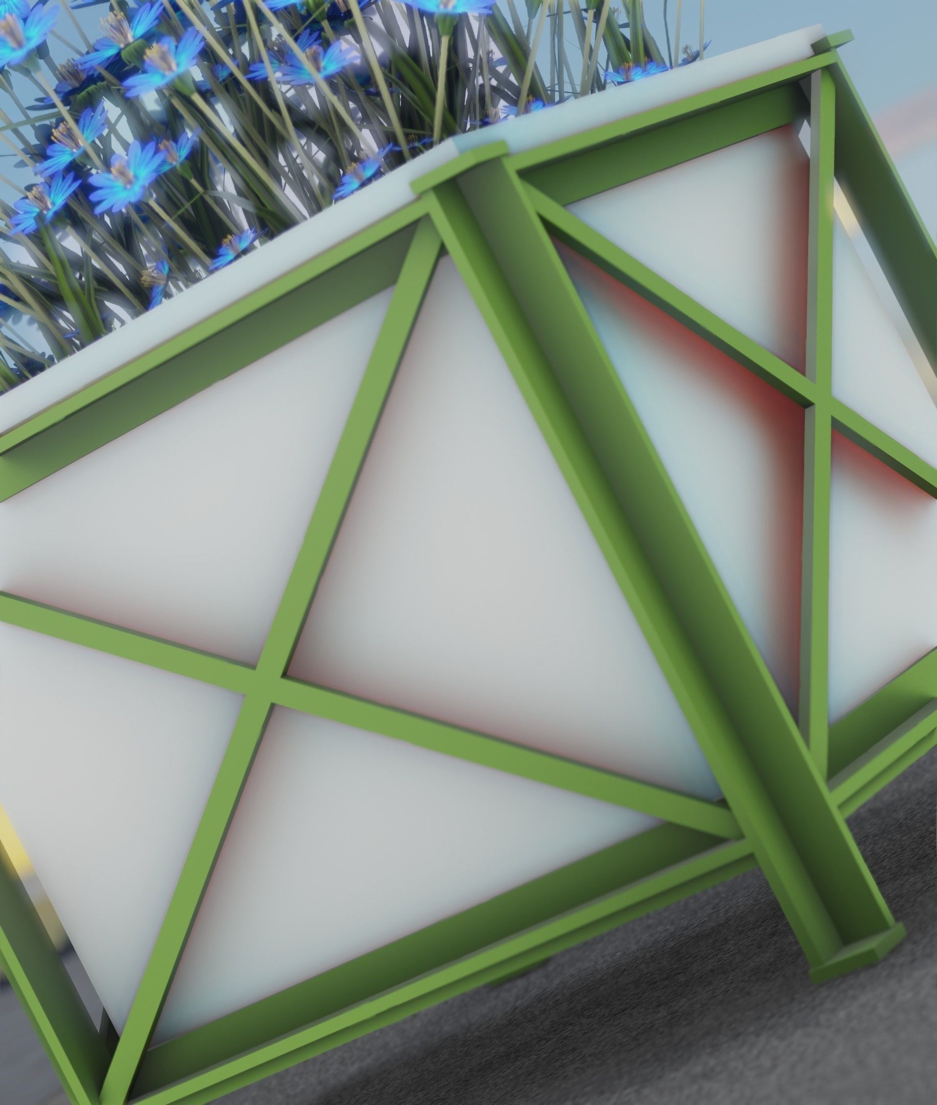 City Flower Pot with Blue Flowers - Object 5 Low-poly 3D model_32