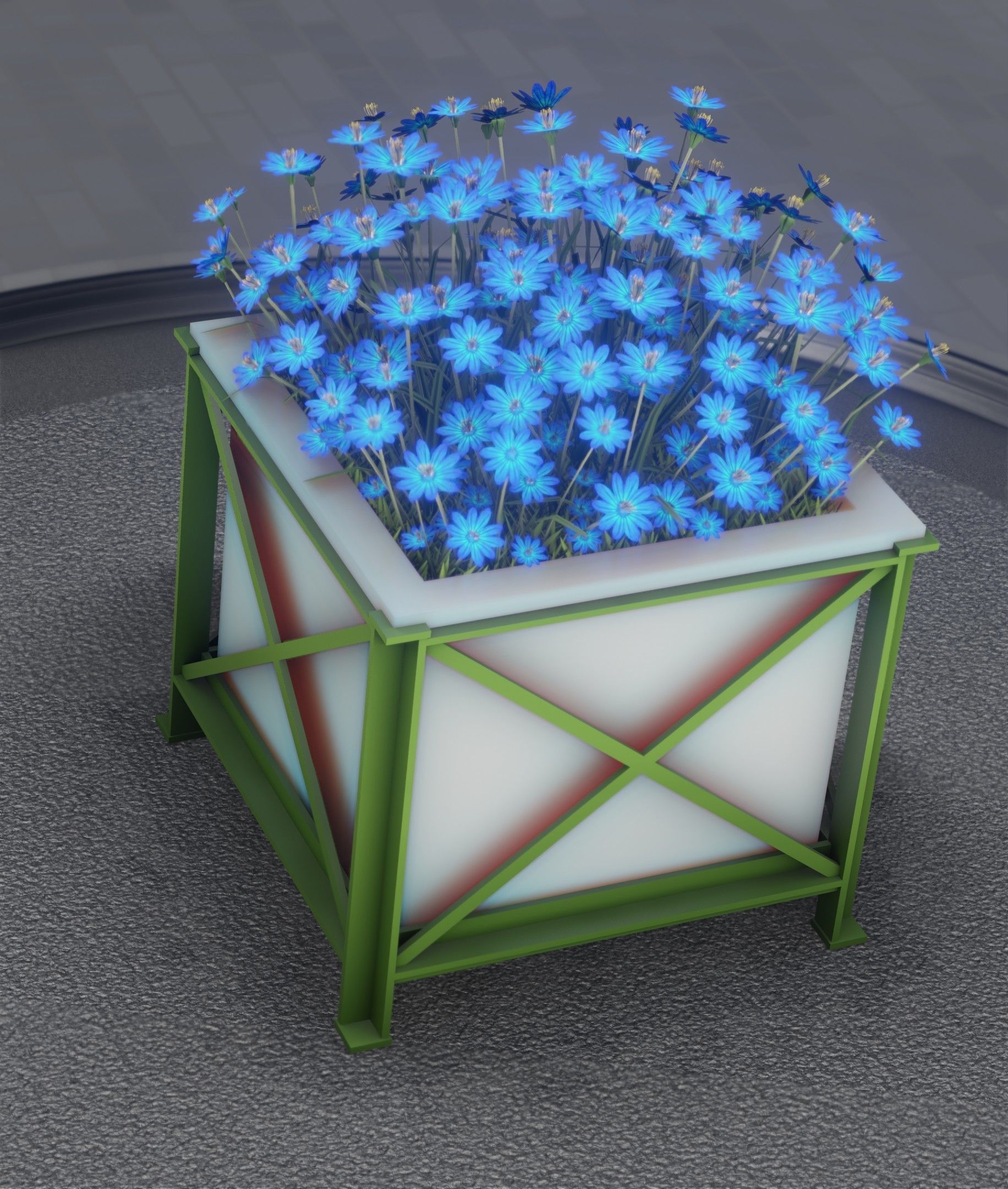 City Flower Pot with Blue Flowers - Object 5 Low-poly 3D model_4