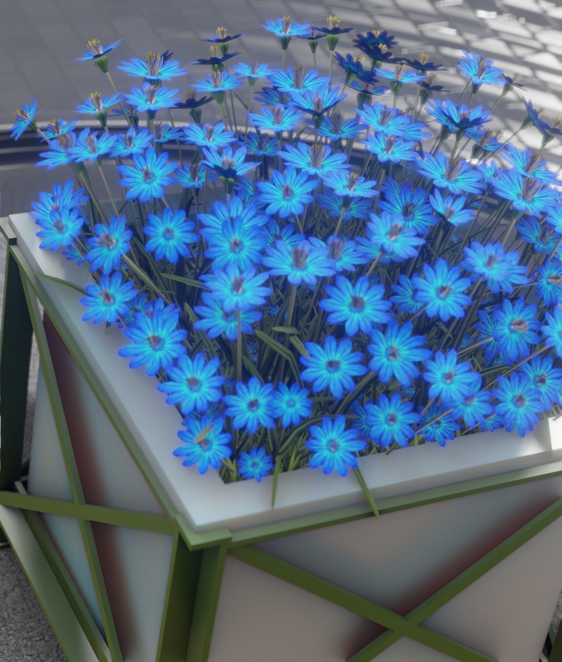 City Flower Pot with Blue Flowers - Object 5 Low-poly 3D model_11