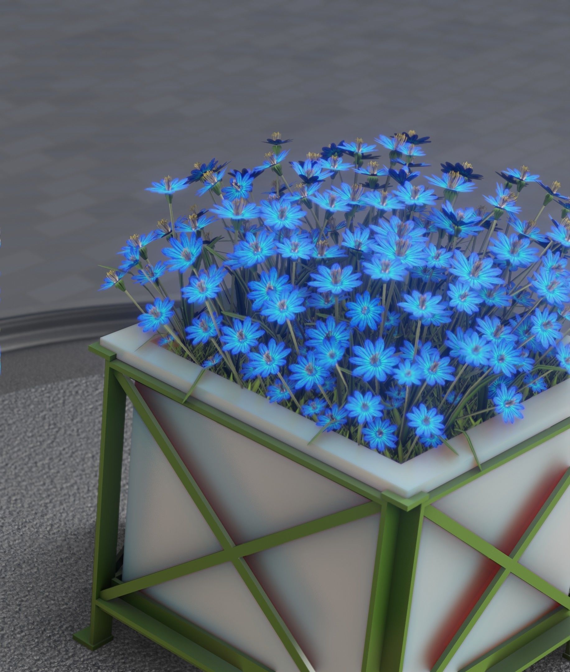 City Flower Pot with Blue Flowers - Object 5 Low-poly 3D model_14