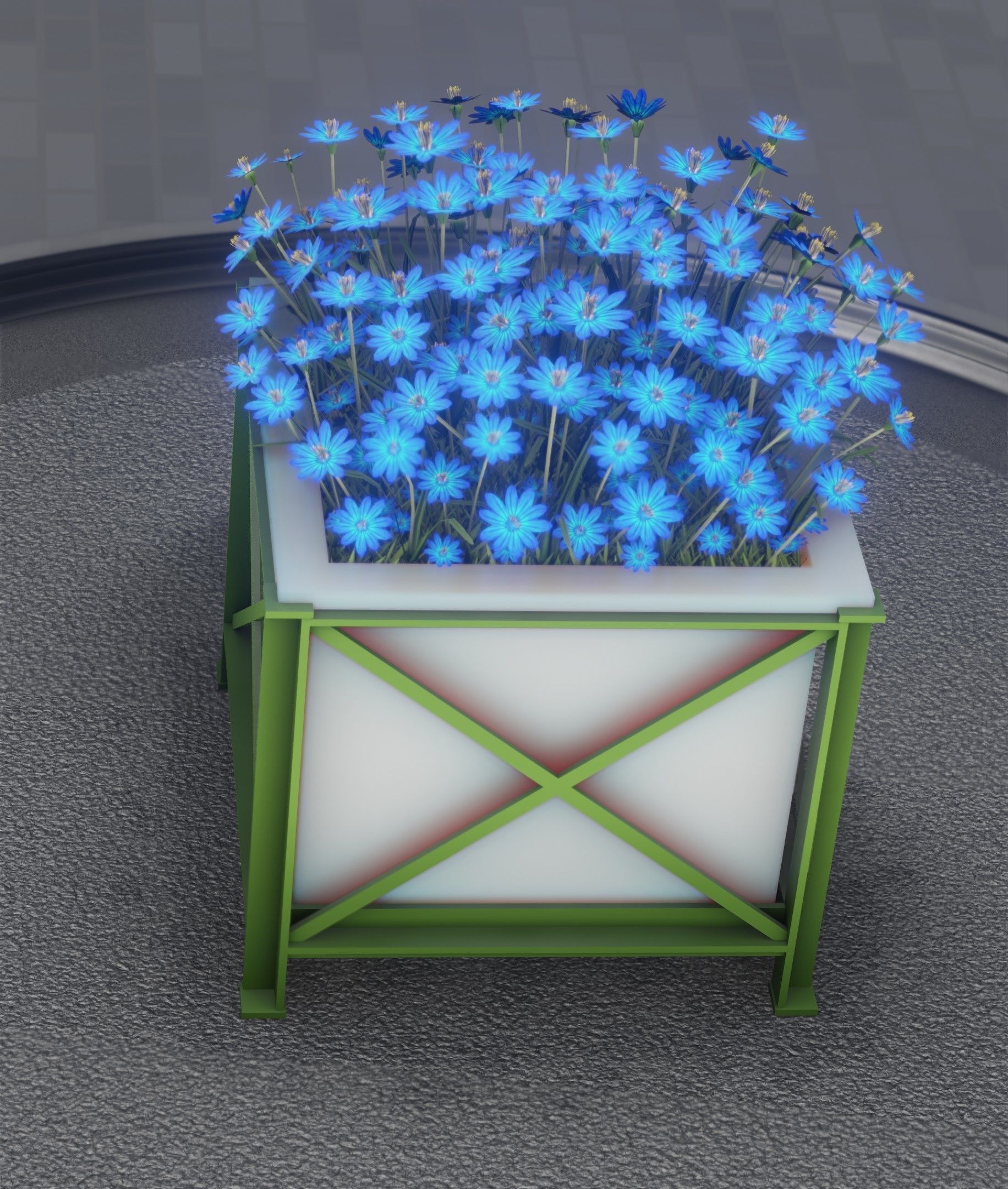 City Flower Pot with Blue Flowers - Object 5 Low-poly 3D model_8