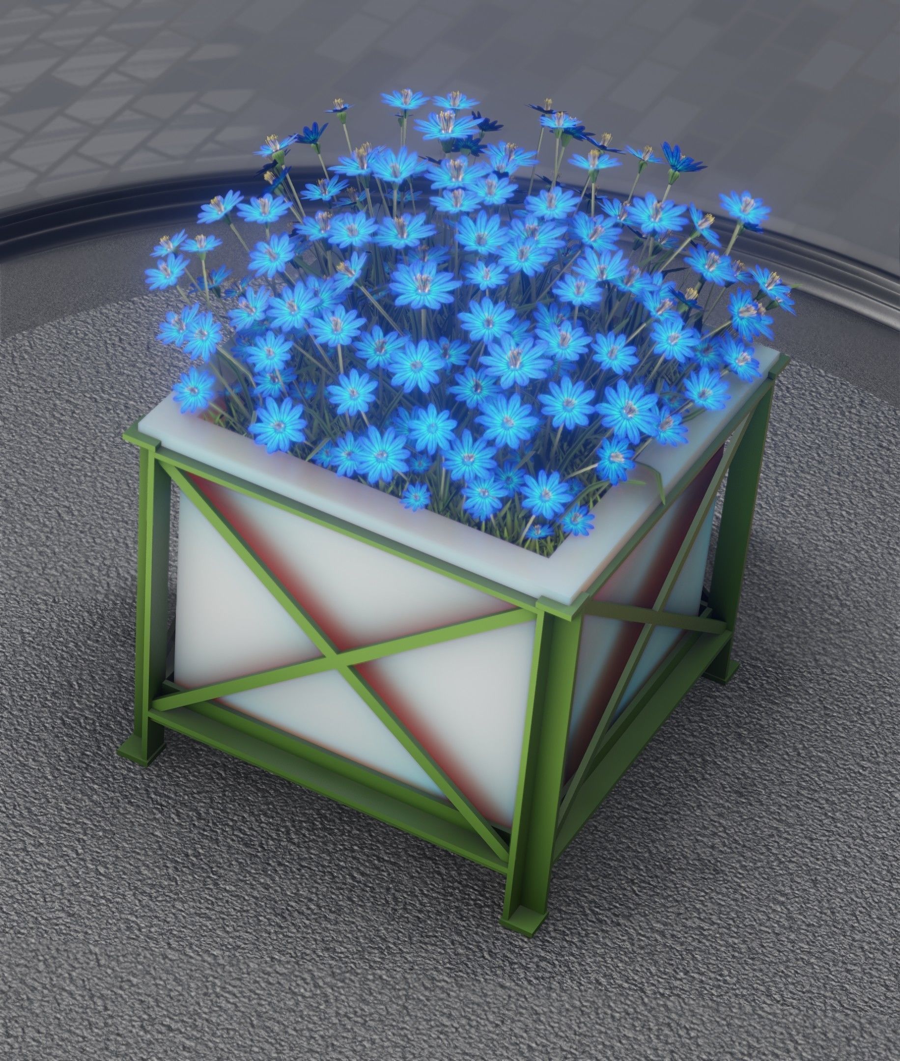 City Flower Pot with Blue Flowers - Object 5 Low-poly 3D model_20