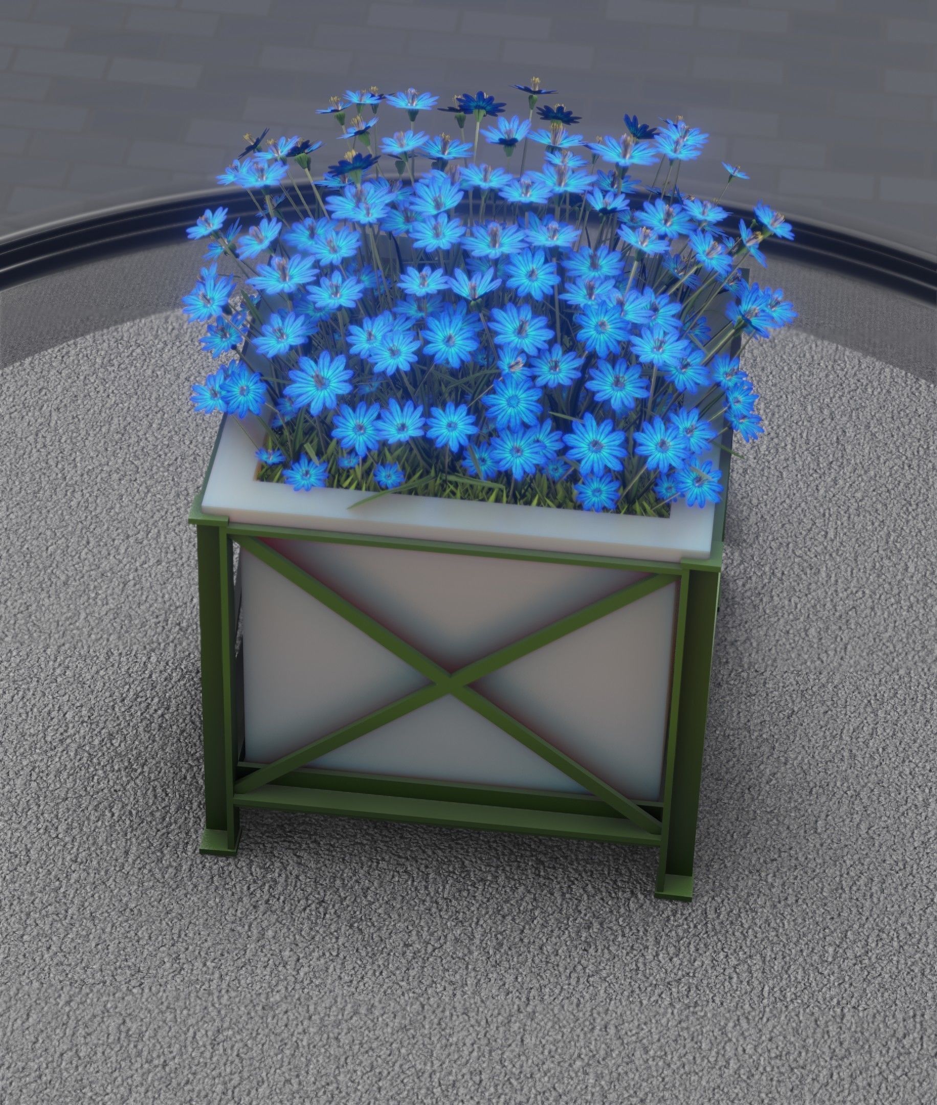 City Flower Pot with Blue Flowers - Object 5 Low-poly 3D model_23