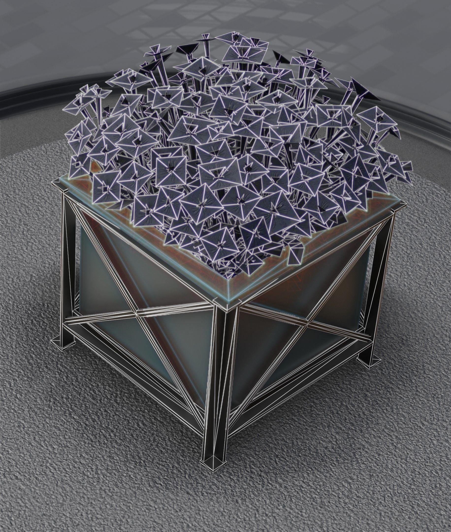 City Flower Pot with Blue Flowers - Object 5 Low-poly 3D model_6