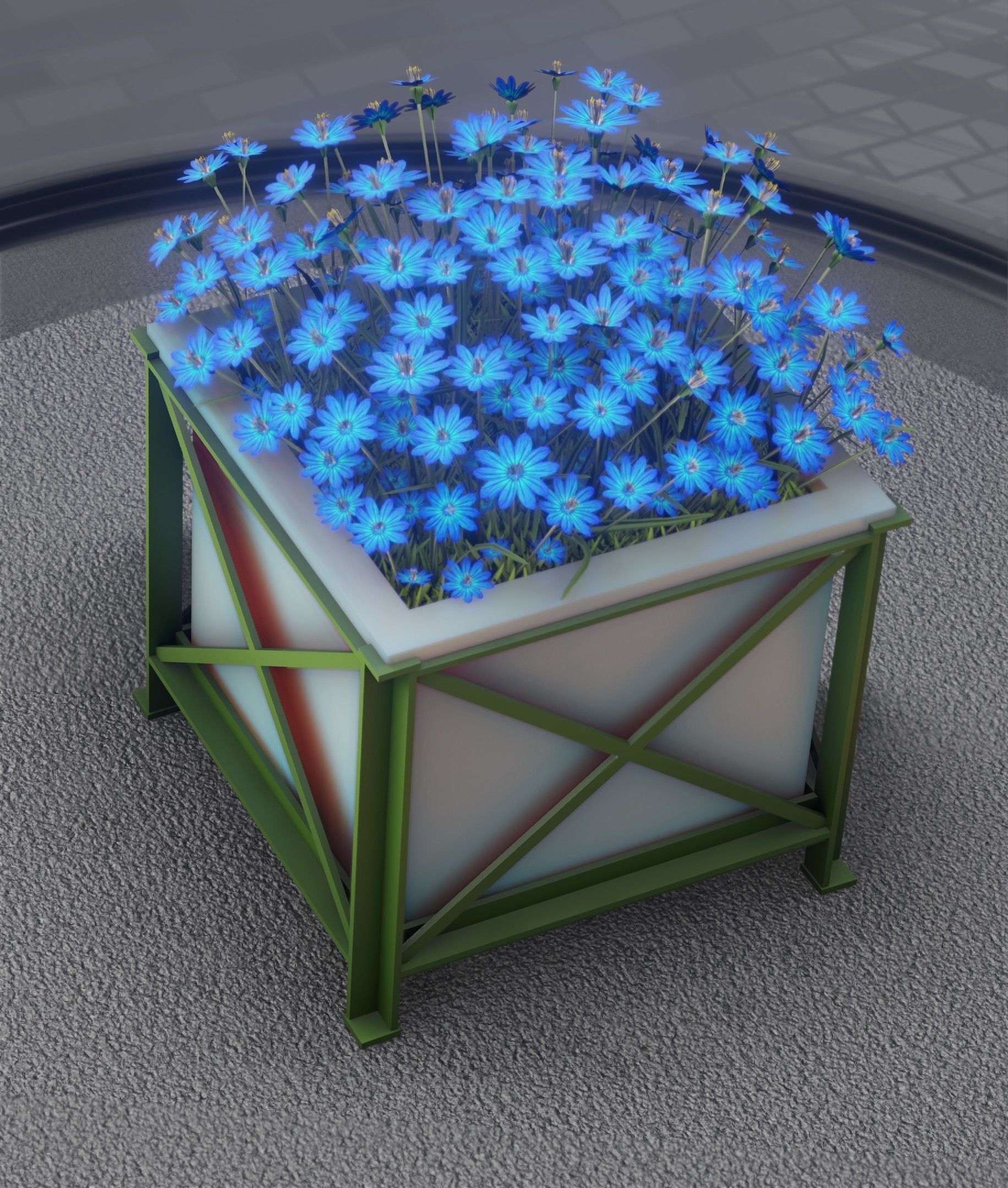 City Flower Pot with Blue Flowers - Object 5 Low-poly 3D model_21