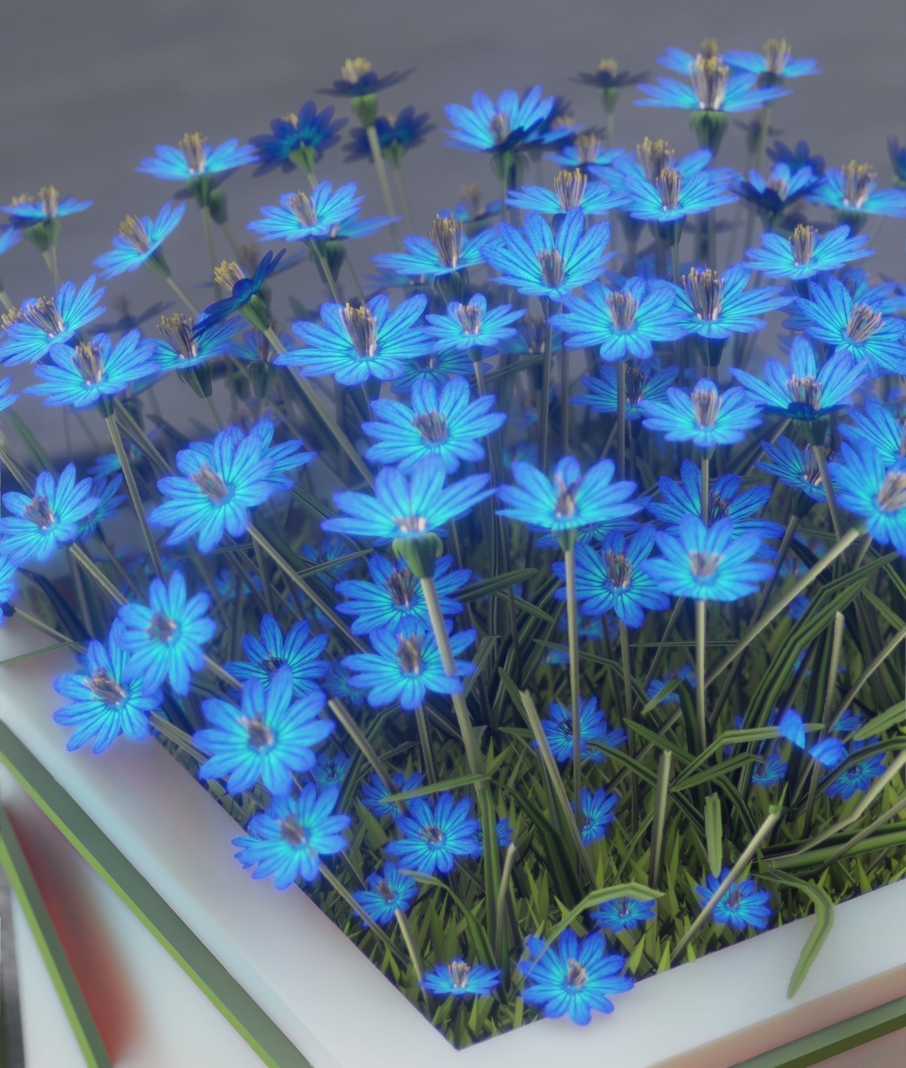 City Flower Pot with Blue Flowers - Object 5 Low-poly 3D model_7