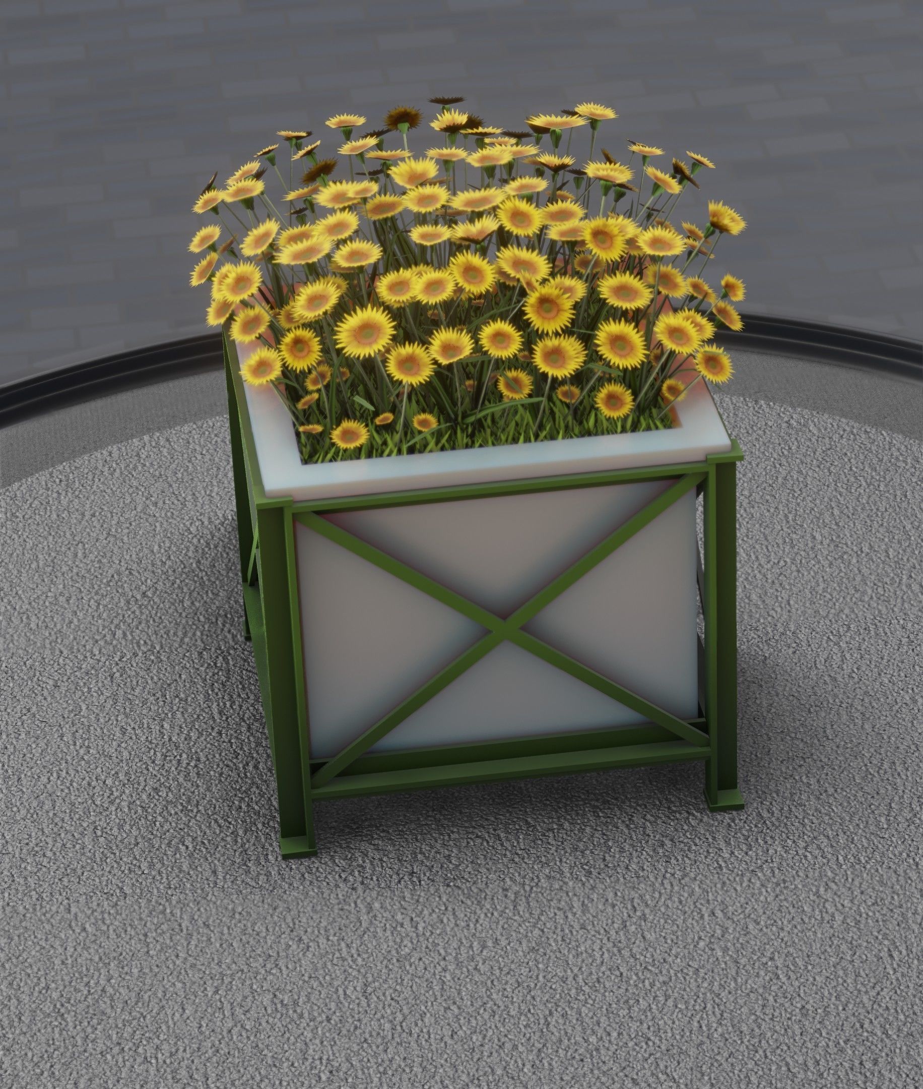 City Flower Pot with Sunflowers - Object 6 Low-poly 3D model_24