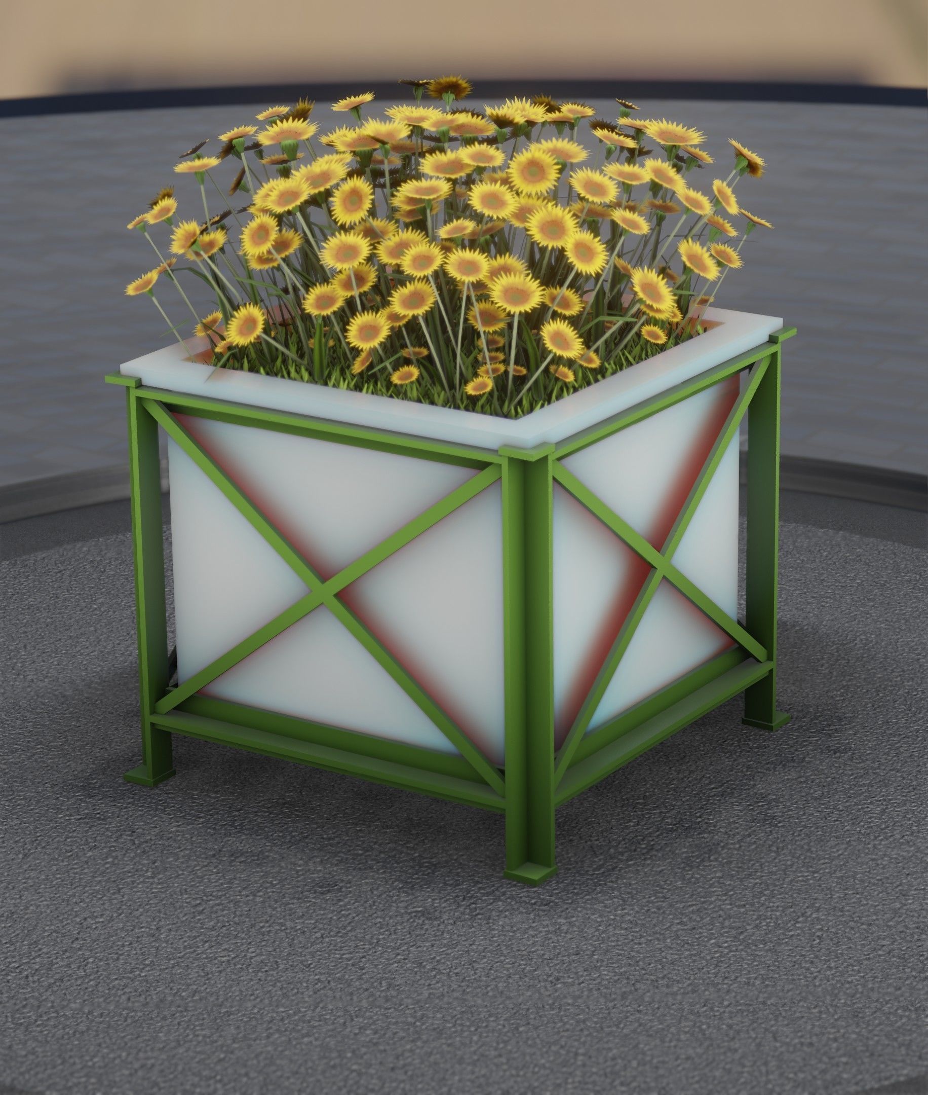 City Flower Pot with Sunflowers - Object 6 Low-poly 3D model_17