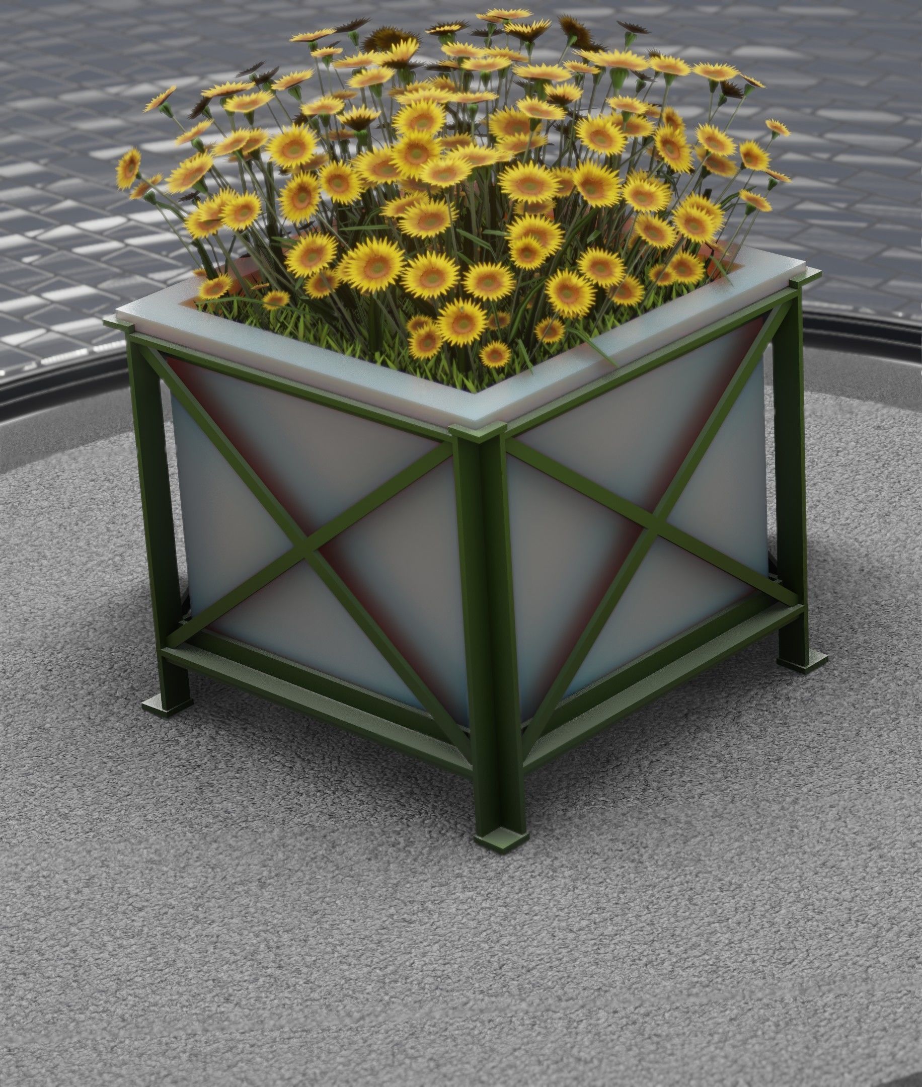 City Flower Pot with Sunflowers - Object 6 Low-poly 3D model_26