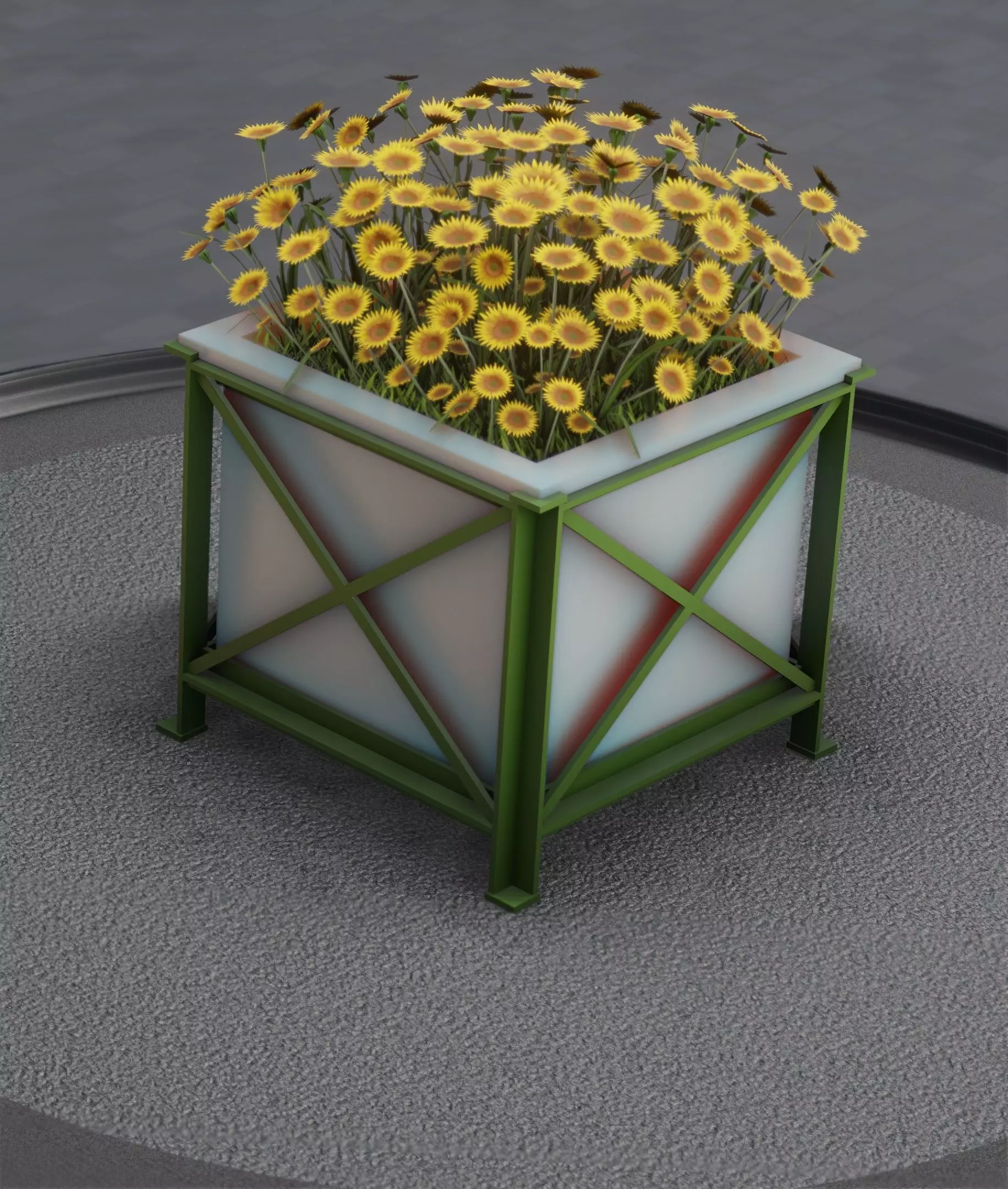 City Flower Pot with Sunflowers - Object 6 Low-poly 3D model_0
