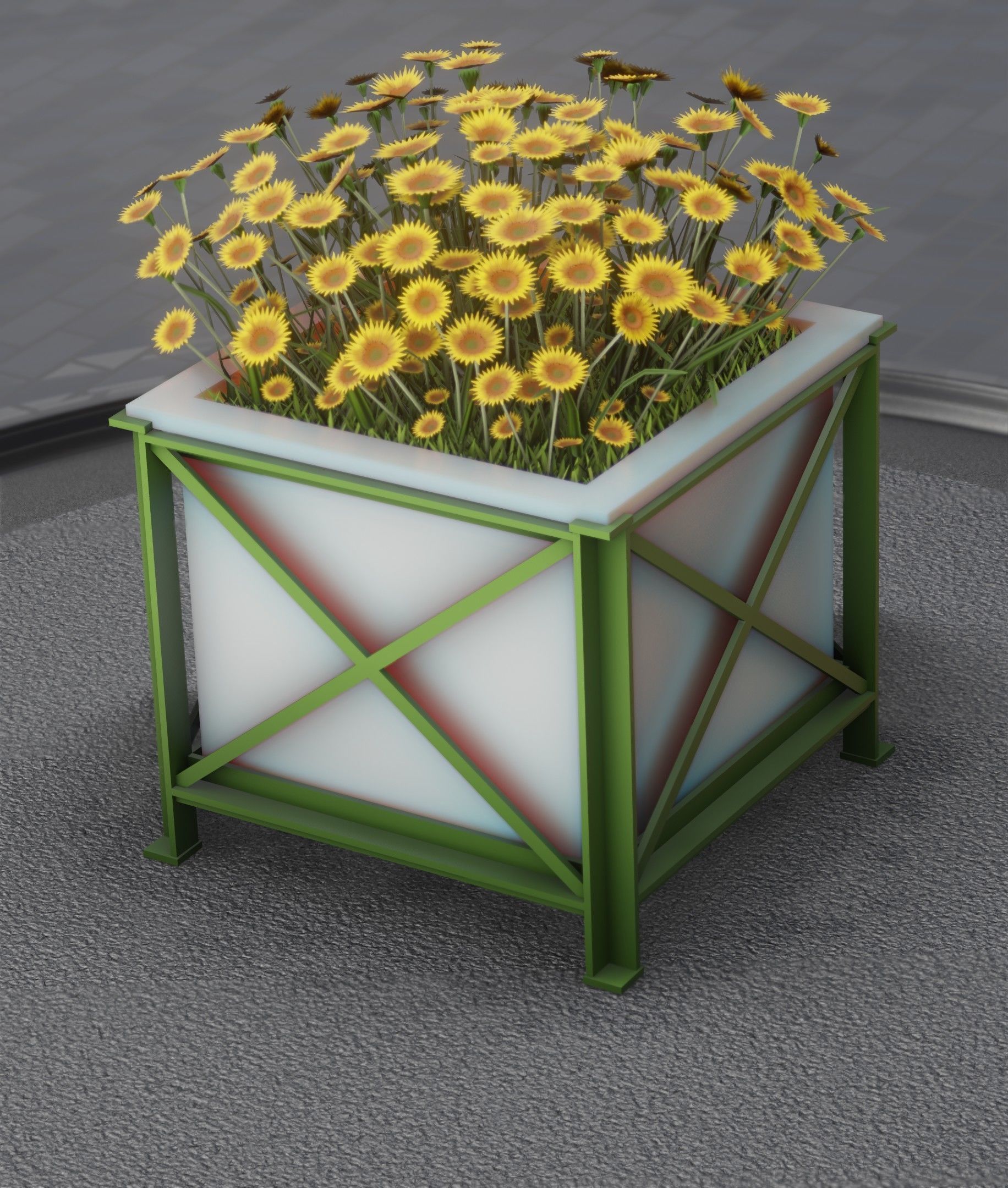 City Flower Pot with Sunflowers - Object 6 Low-poly 3D model_22